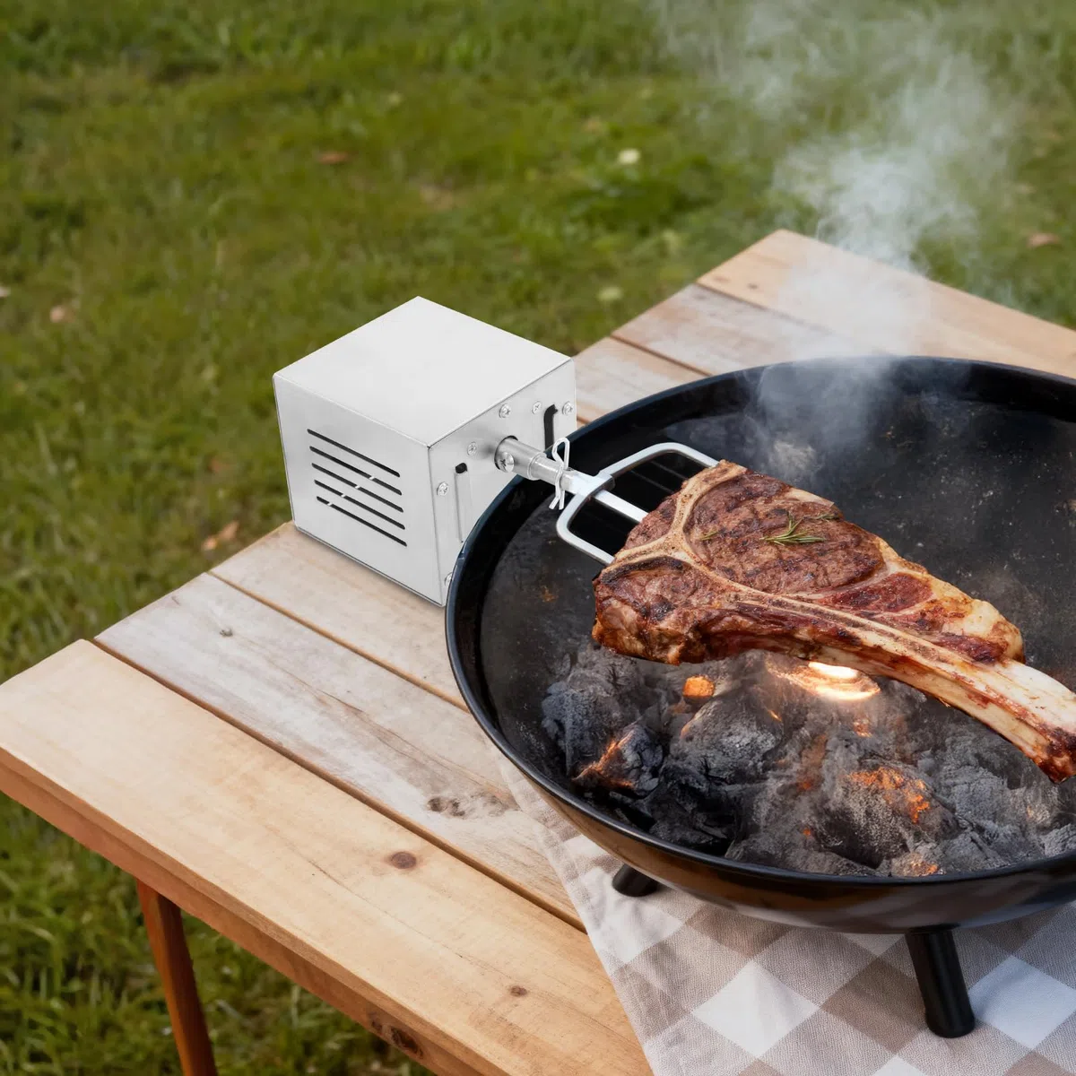 Silnik do rożna do grilla ze stali nierdzewnej, 25 W, elektryczny silnik obrotowy do grilla BBQ, do kurczaka, ryb, kukurydzy, na kemping, do gospodarstwa domowego, grilla