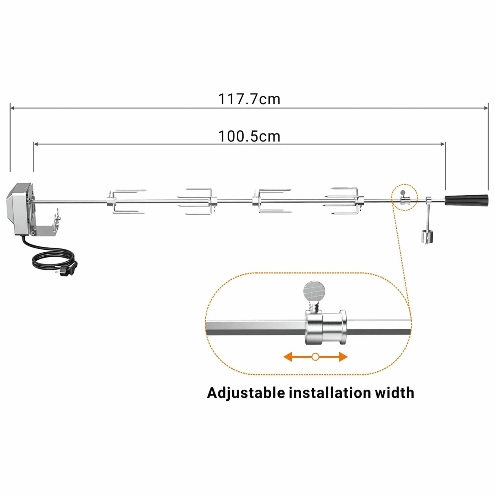 Onlyfire BRK-6032 Uniwersalny chromowany rożen obrotowy 100 cm, silnik ze stali nierdzewnej 220V-240V