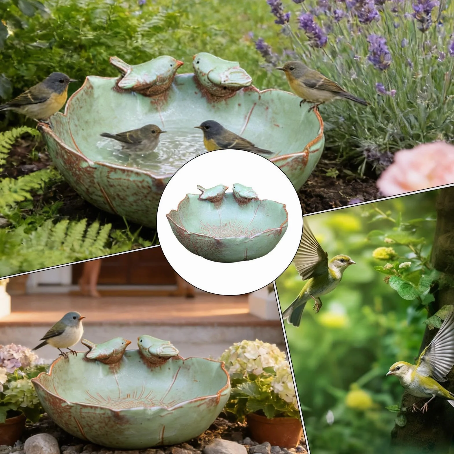 Miska do kąpieli dla ptaków, szczelna i dekoracyjna, ceramiczna, hydroponiczna, do użytku wewnątrz i na zewnątrz, do ogrodu, na taras, balkon, podwórko, trawnik