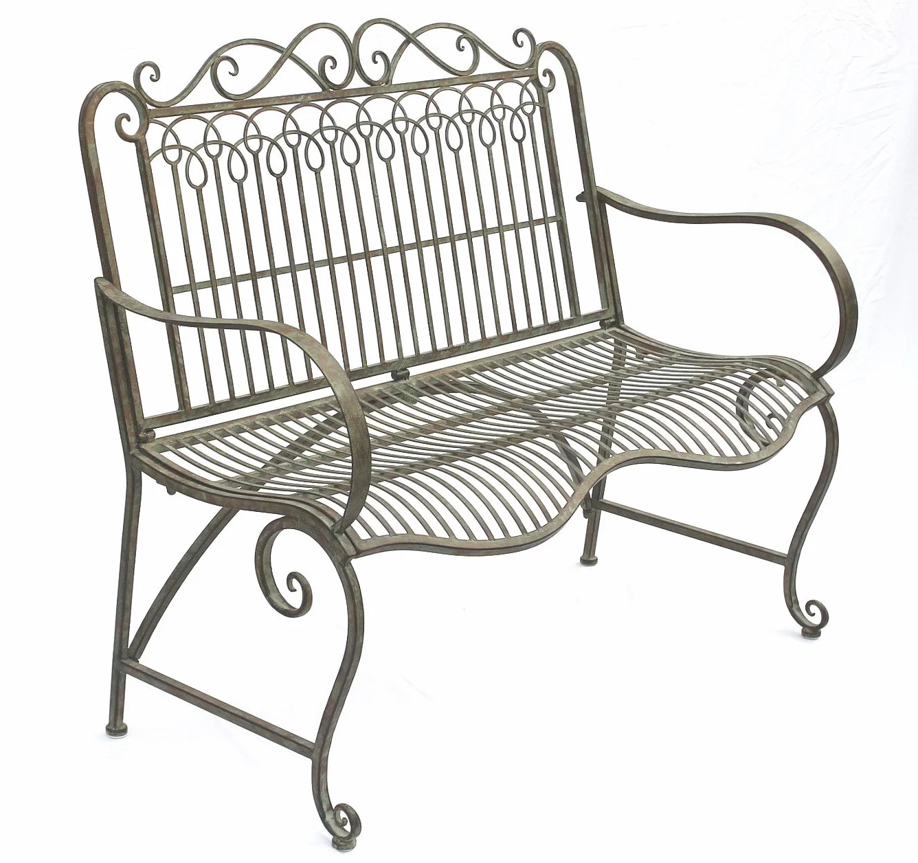 Ławka DanDiBo wykonana z metalowej ławki ogrodowej JC150014 Seat Park, 2-osobowa 110 cm patyna zielona