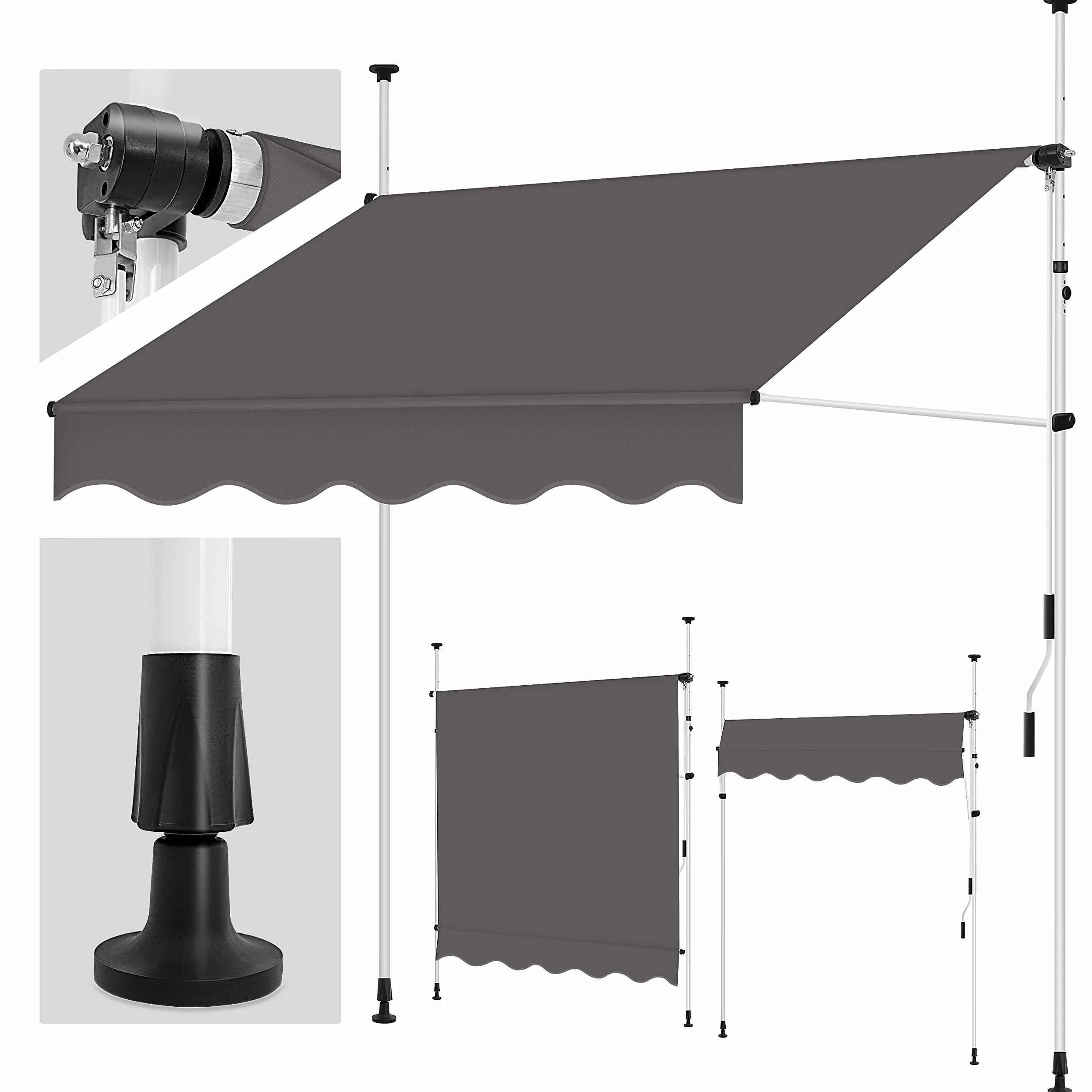 Tillvex Markiza Balkonowa z Korbą Ręczną 150 x 180 cm Antracytowa Wodoodporna UV