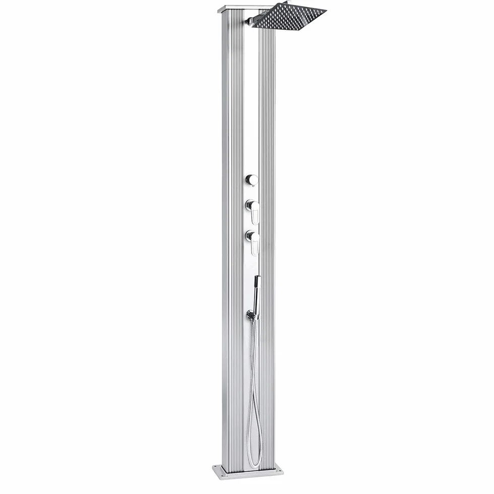 Formidra - Dada Straight 40L Hybrid Shower - DS-D463AX - Prysznic zewnętrzny z przyłączami ciepłej i zimnej wody, zdejmowany prysznic i odkamieniająca głowica prysznicowa - stal nierdzewna -