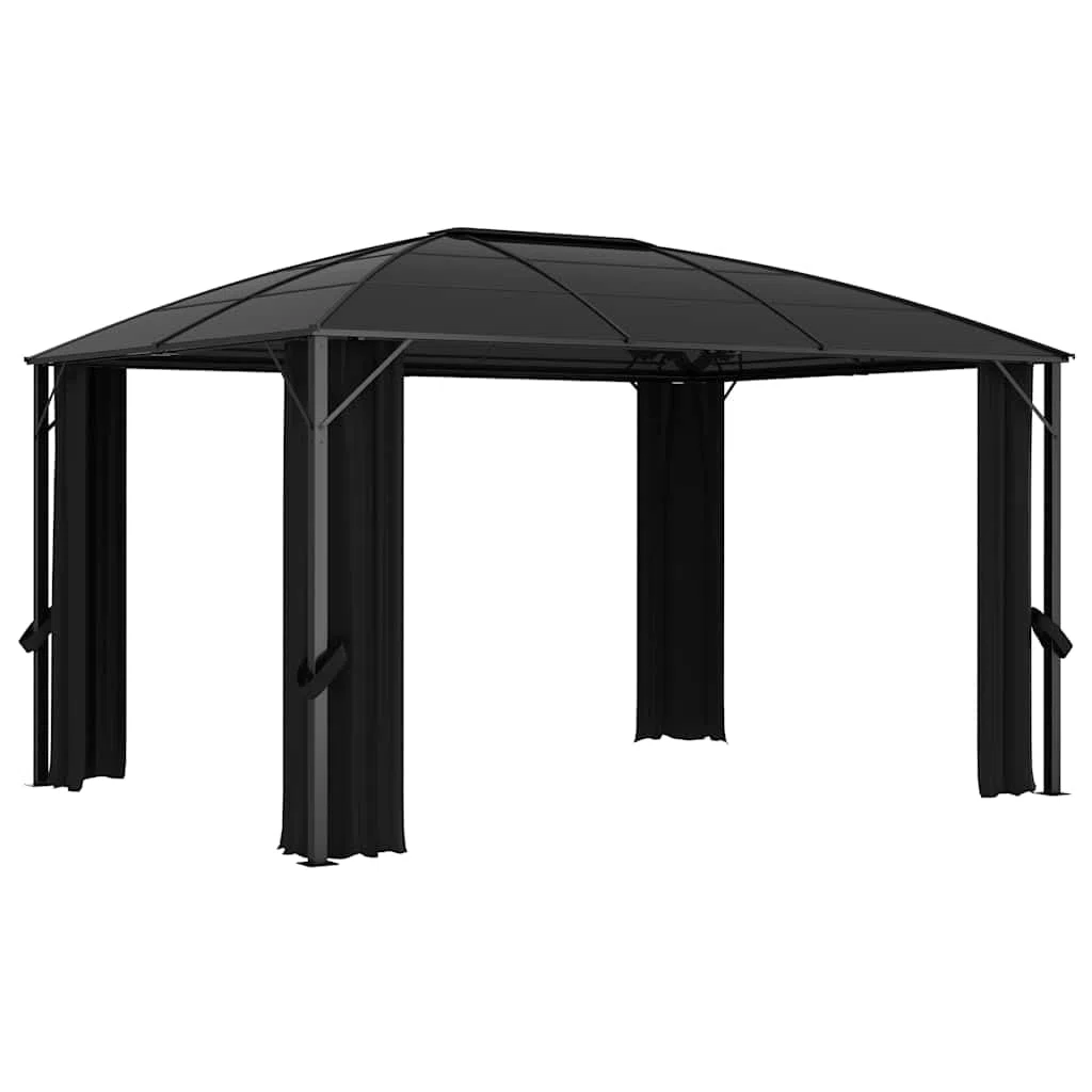 Pawilon z zasłonami, antracyt, 400 x 300 x 265 cm, pawilon ogrodowy z aluminiową ramą, odporny na działanie promieni UV, na imprezę w ogrodzie, taras, grillowanie, wesele, imprezę