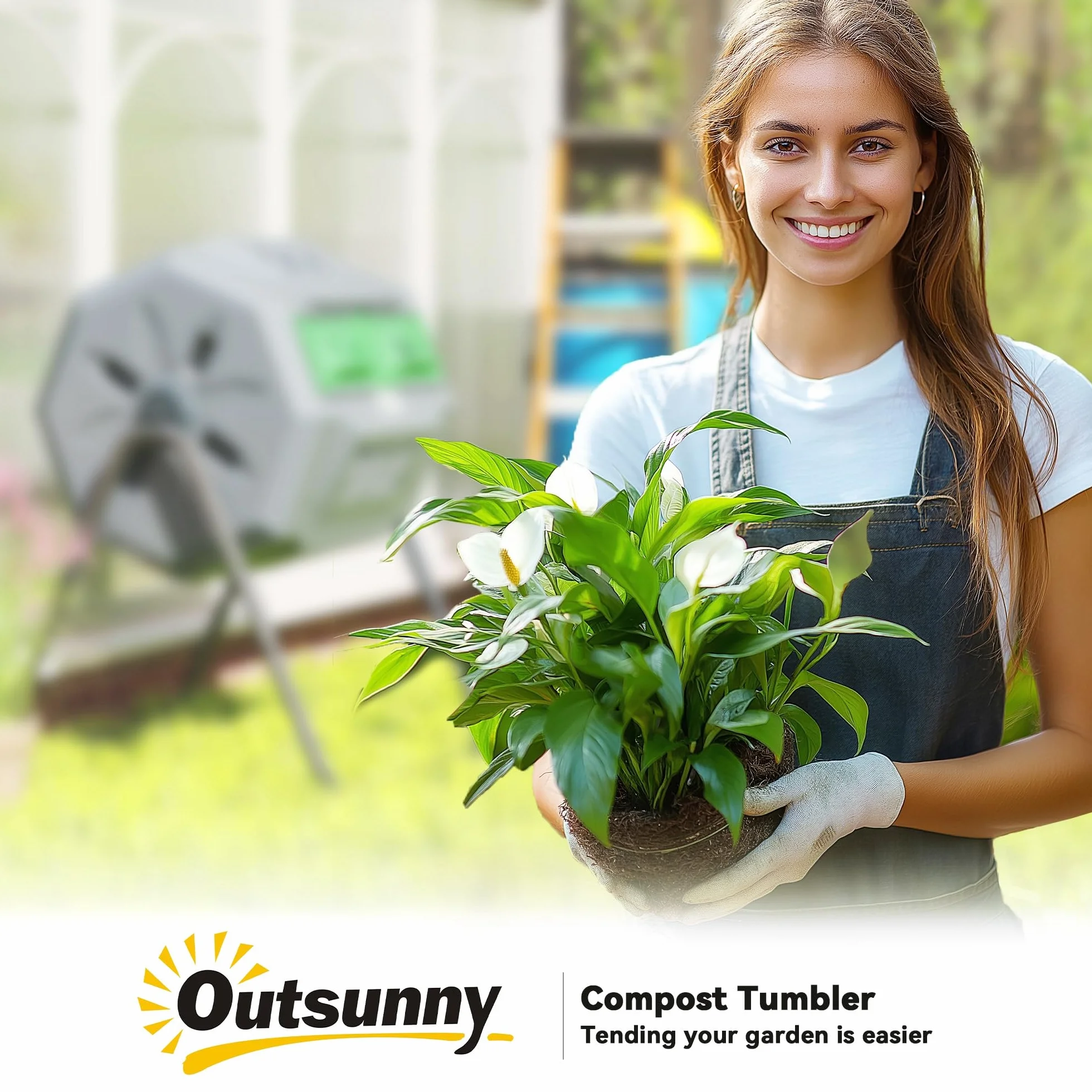 Outsunny Kompostownik ogrodowy - kompostownik na odpady, obrotowy 360°, podwójna komora 160 l, stal PP szara