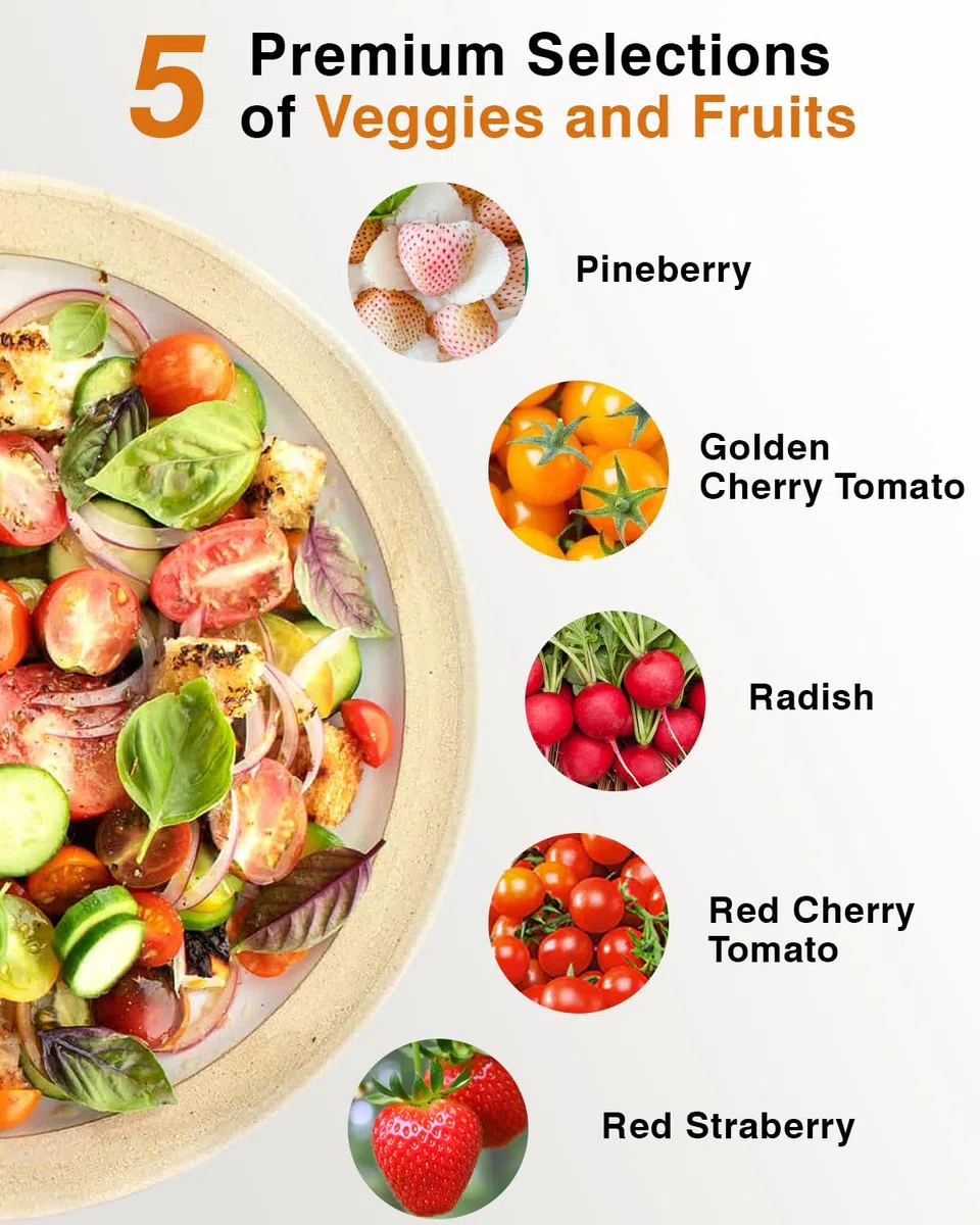 Zestaw kapsułek z nasionami truskawek do AeroGarden, Idoo, Ahopegarden z czerwoną truskawką, rzodkiewką, zielonym pieprzem, czerwonym pomidorem koktajlowym, Golden Harvest Cherry Tomate, kompatybilny