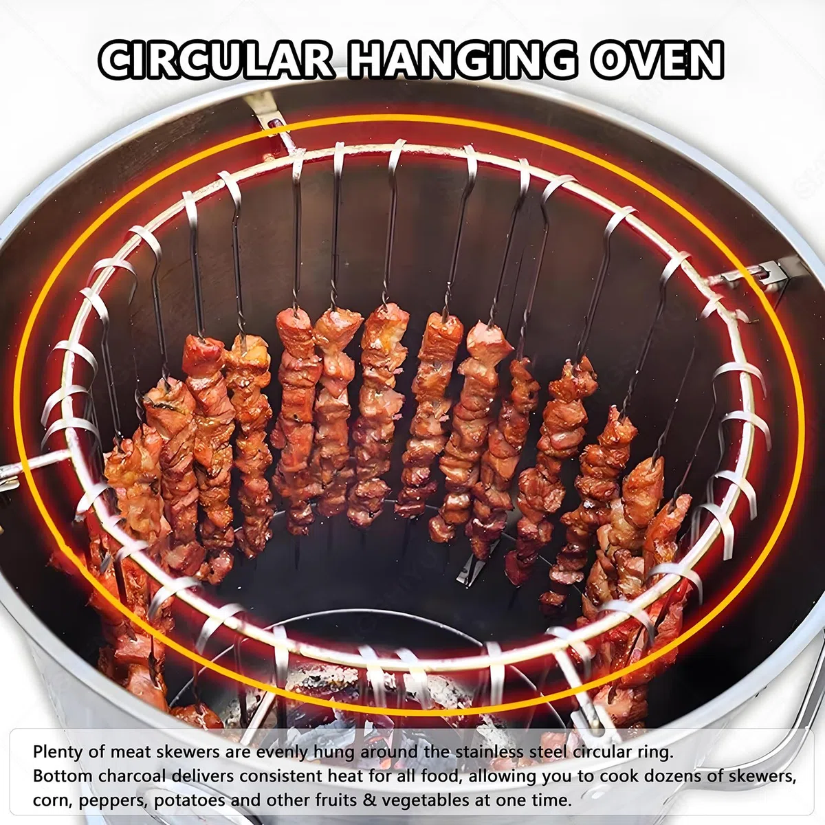 Grill i wędzarnia ogrodowa, wędzarnia beczkowa, pionowy grill węglowy ze stali nierdzewnej z funkcją zawieszania, urządzenie 3 w 1: pieczenia kurczaka, grillowania i wędzenia mięsa