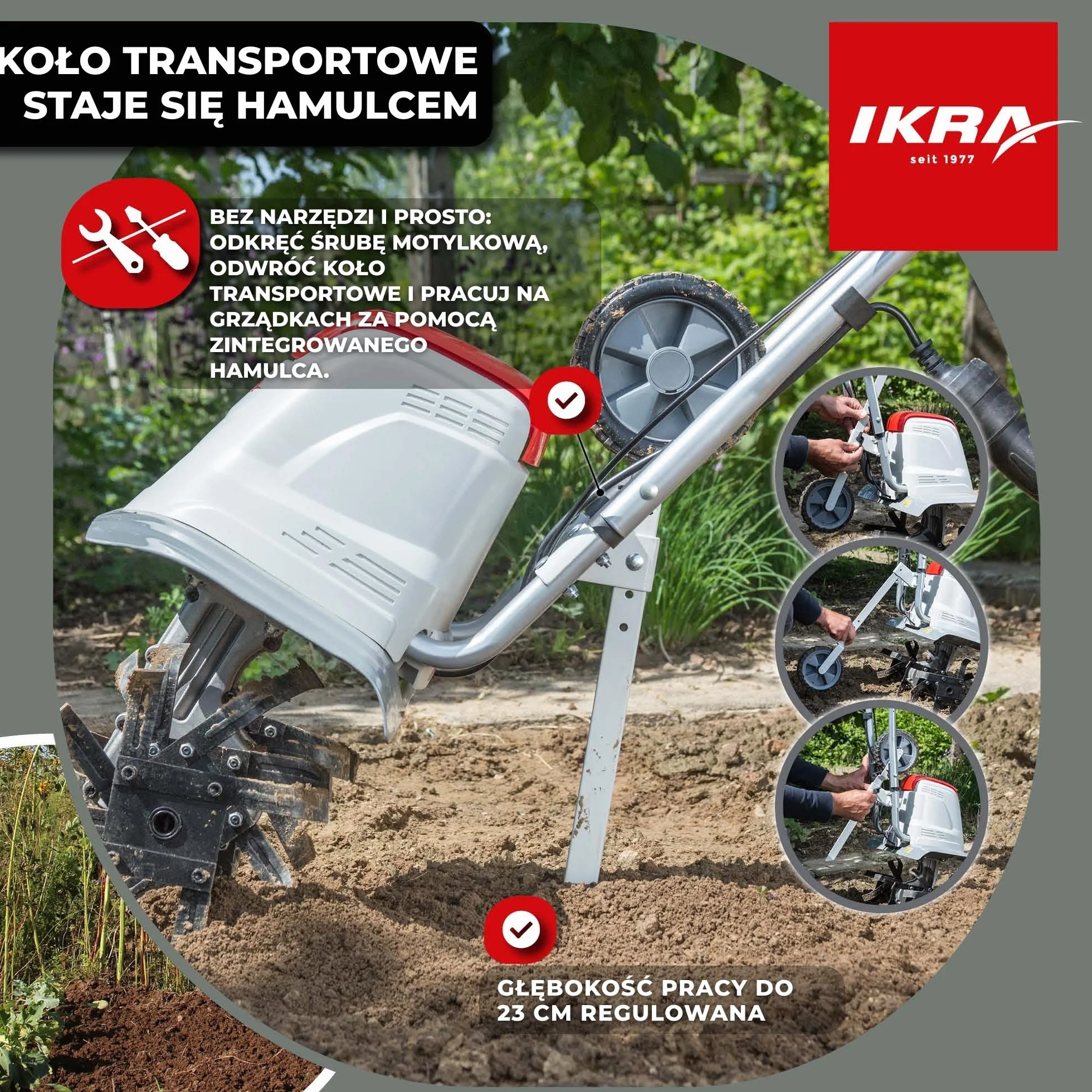 IKRA Glebogryzarka elektryczna FEM 1500 szerokość robocza 17-45 cm pług do mulczowania