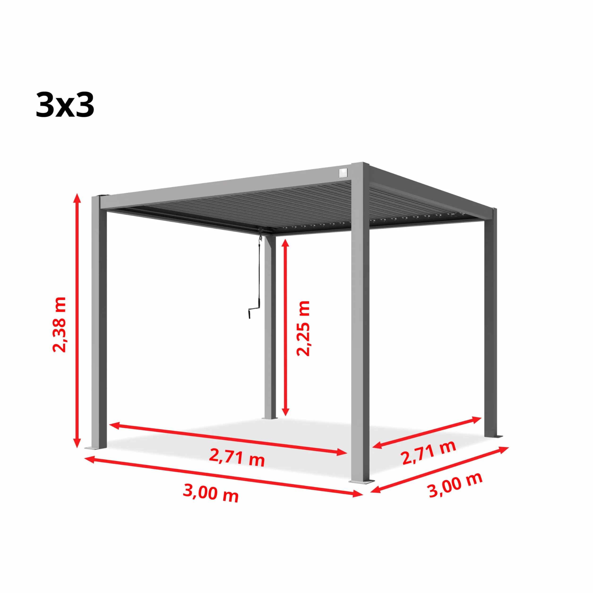 PRIMEYARD Pergola 3x3 m słupy aluminium z dachem z listew stalowych szara osłona tarasu