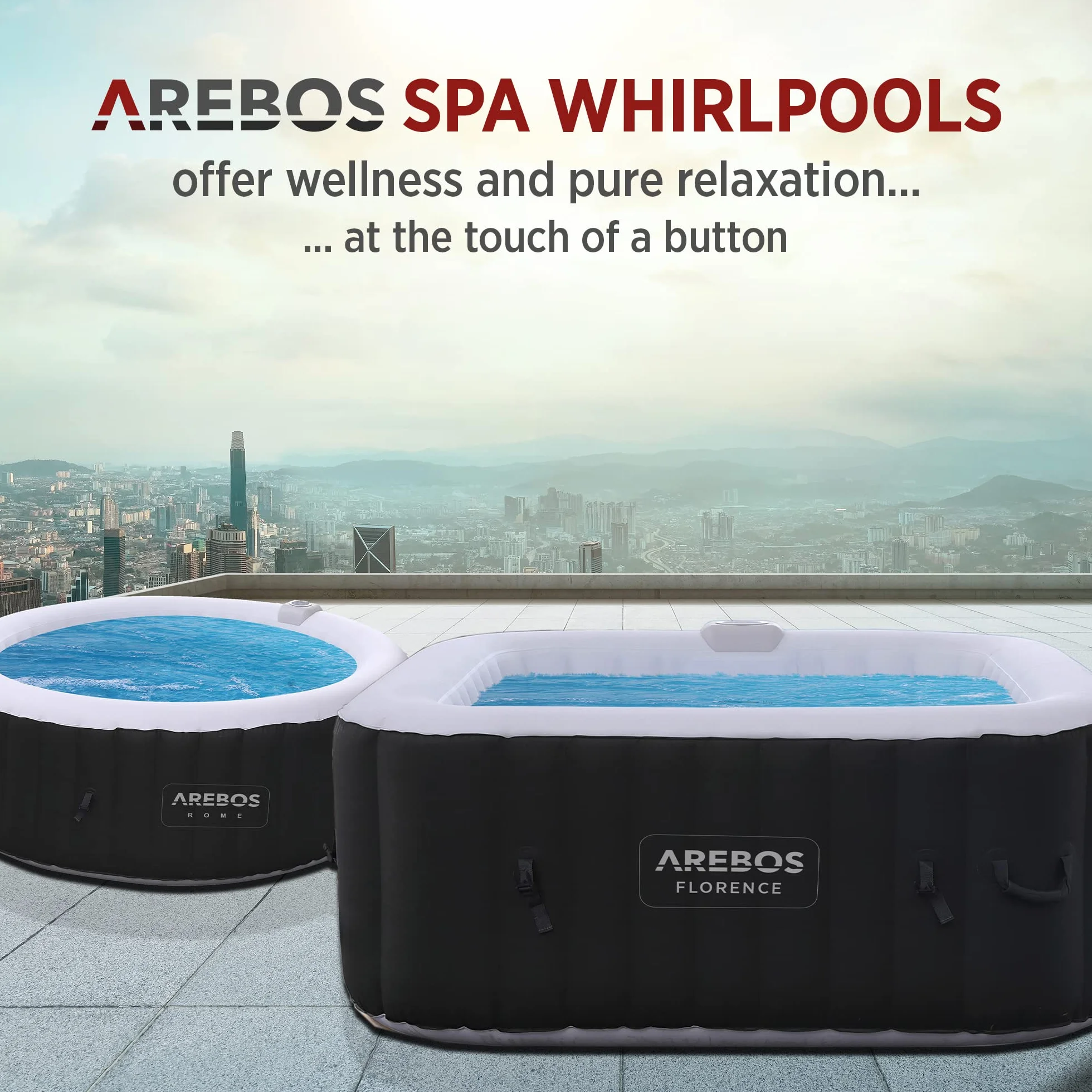 Arebos Nadmuchiwane | Whirlpool Pure | | 4 osoby | 130 dysz do masażu | Spa Dobre samopoczucie Ogrzewanie | 550 litrów | z pokrywą | Bubble Spa & Wellness masaż