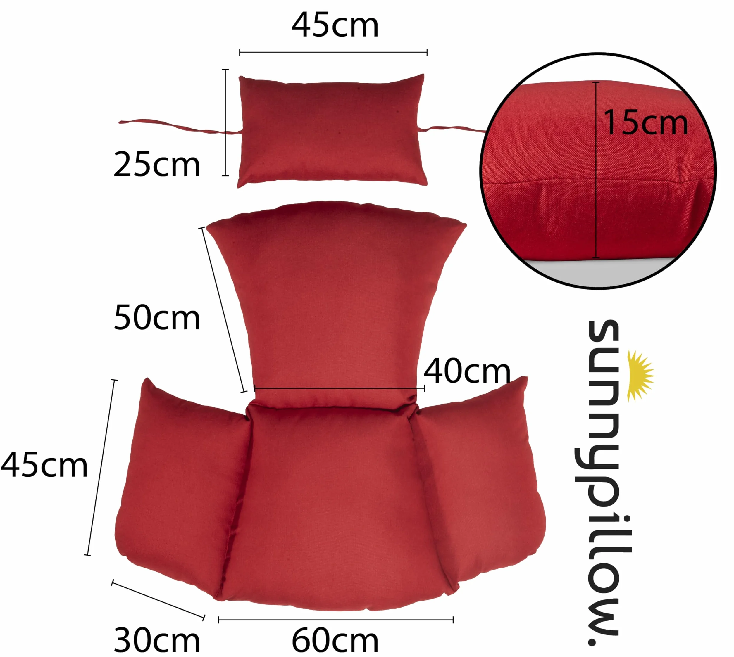 sunnypillow Poduszka do fotela wiszącego – poduszka do huśtawki wiszącej z rattanu i polirattanu – siedzisko kosza wiszącego – grubość 13 cm, odporna na promieniowanie UV, wodoodporna - Czerwona