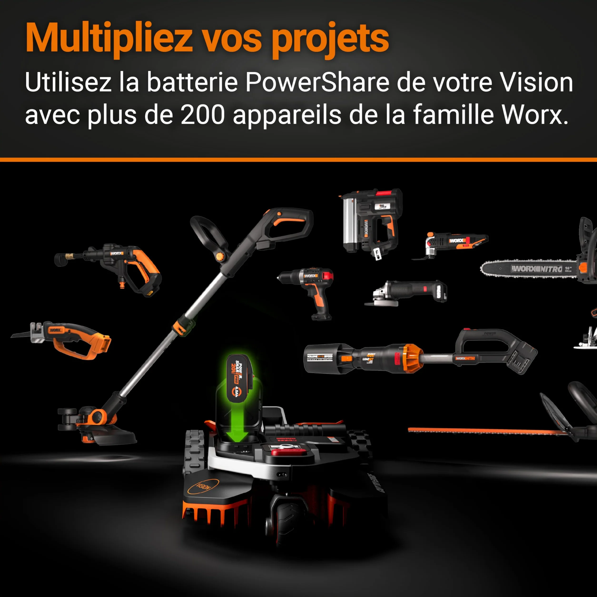 Worx Landroid Vision Robot Koszący, Czarny/Pomarańczowy, 46 x 62,6 x 26,5 cm
