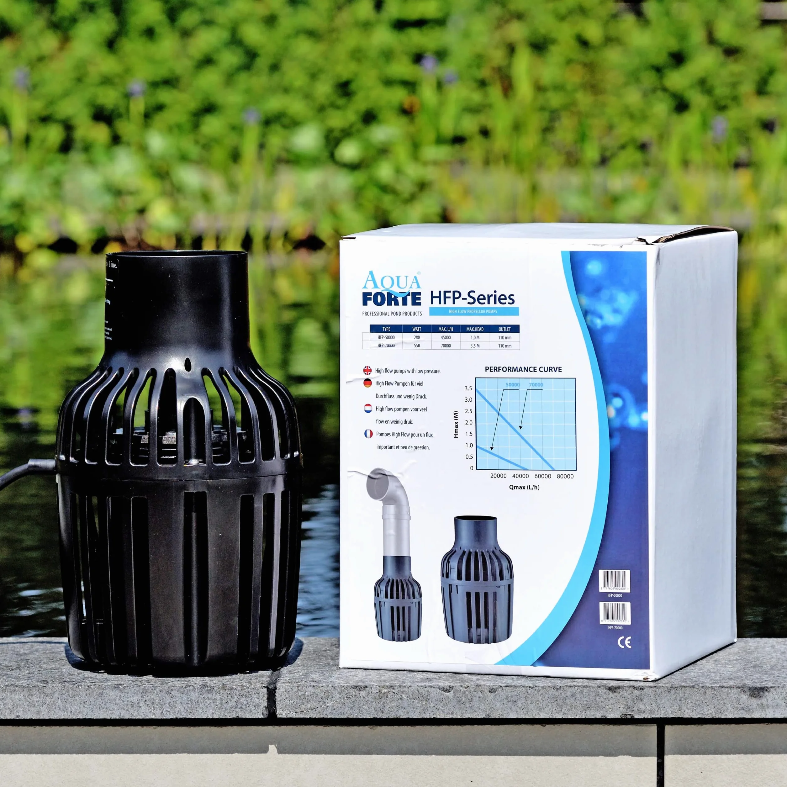 AquaForte Śmigła pompy do stawu, 280 W, maks. przepływ 45 m3 na godzinę, wyjście 110 mm, maks. wysokość tłoczenia 1 metr, bardzo wysoki przepływ, odpowiednie do fontann, wodospadów, cieków wodnych itp