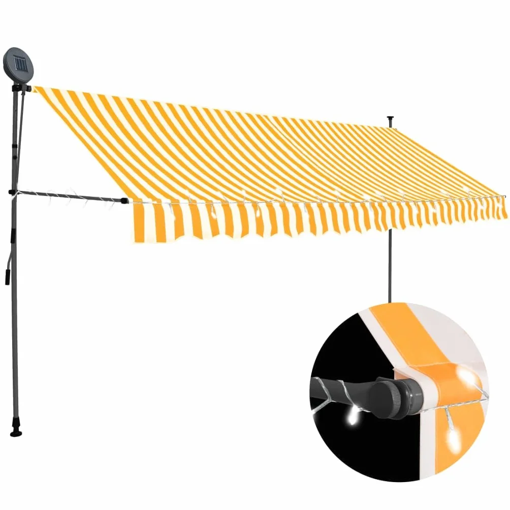 vidaXL Ręcznie zwijana markiza z LED, 350 cm, biało-pomarańczowa