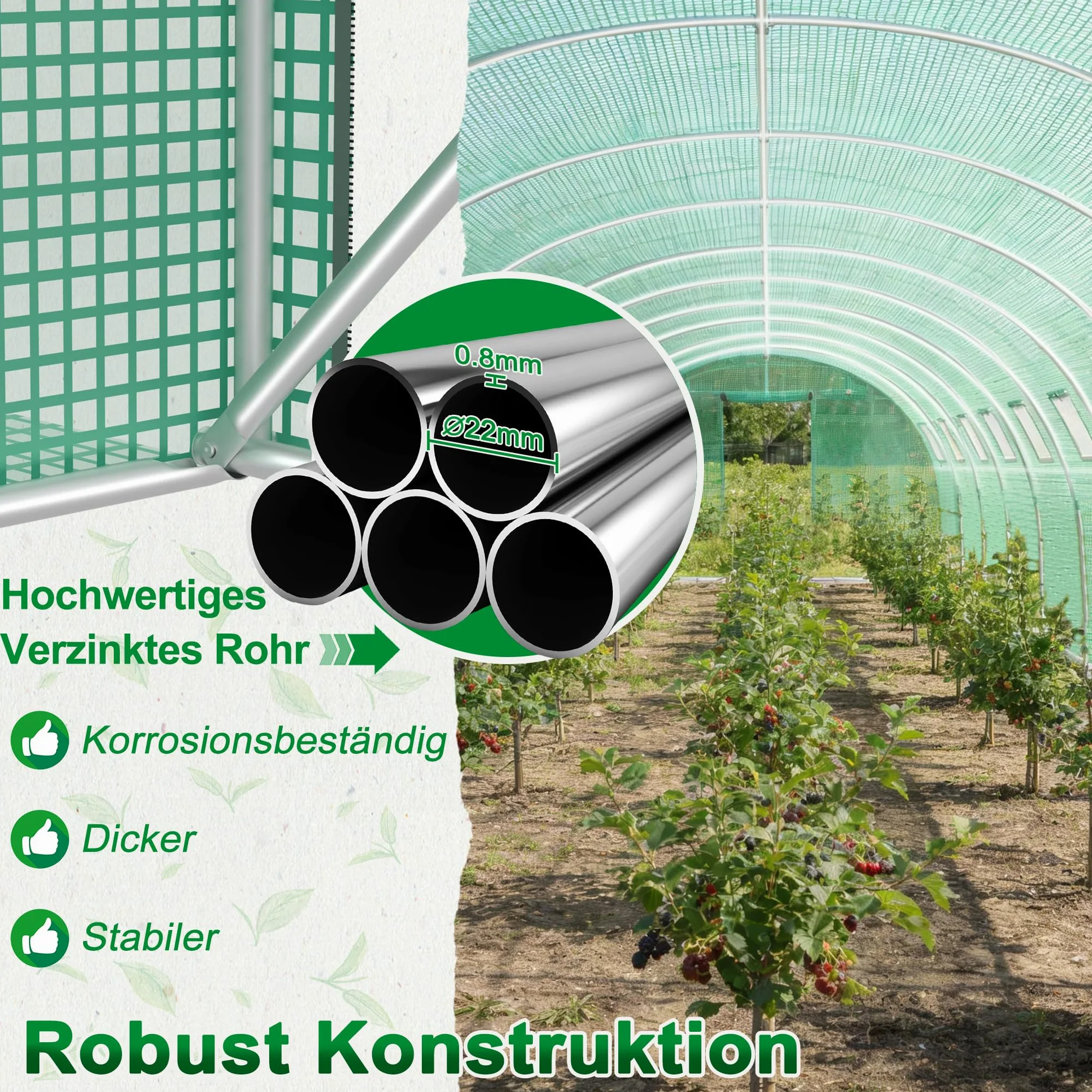 Szklarnia foliowa, 300 x 600 x 200 cm, odporna na warunki atmosferyczne, tunel foliowy, ochrona przed promieniowaniem UV, tunel do roślin, owoce, warzywa, kwiaty, namiot do roślin z oknem