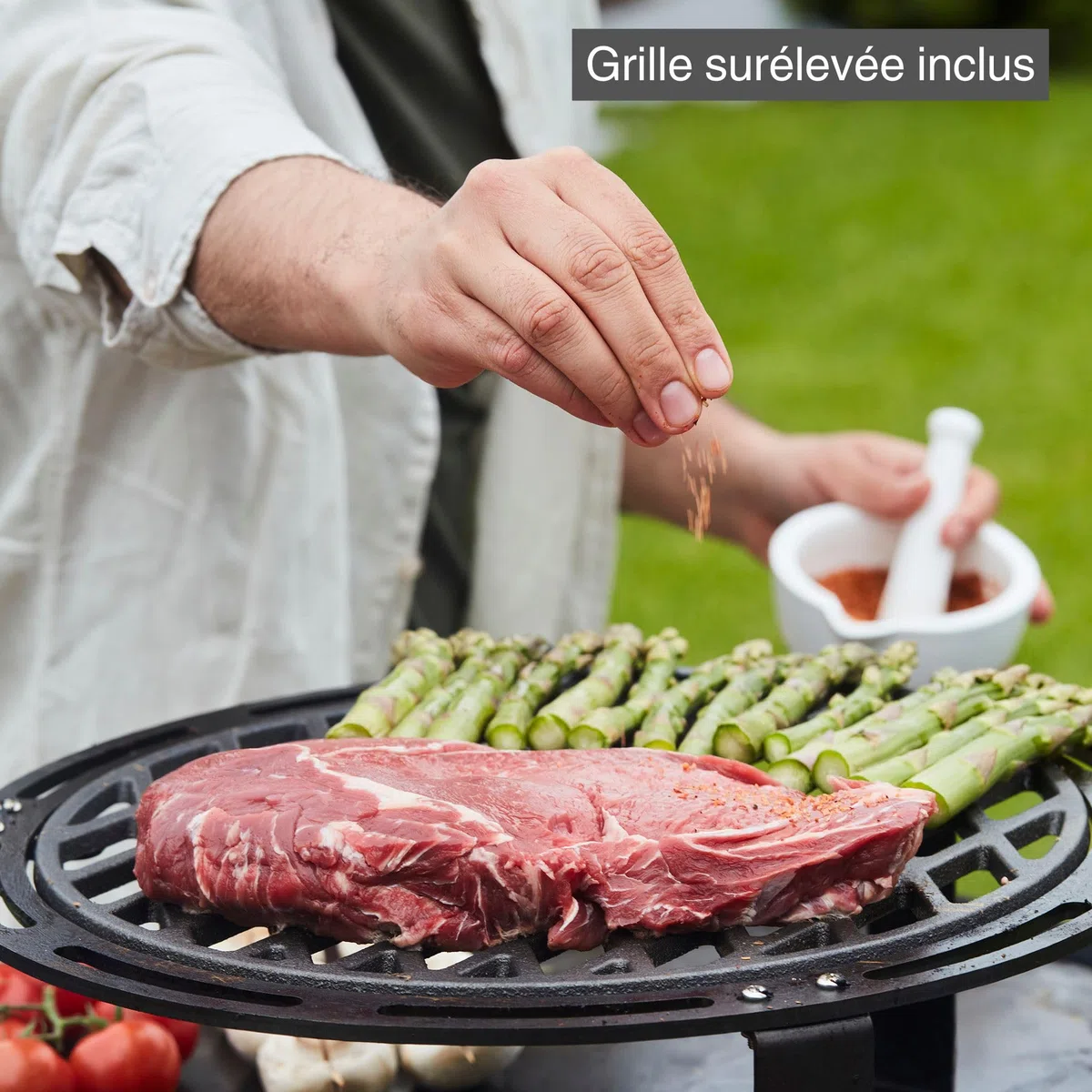 Barbecook Nestor oryginalny grill na drewno z planchą, stolikami bocznymi i podwyższoną kratką ze stali corten, 128 x 120 x 120 cm