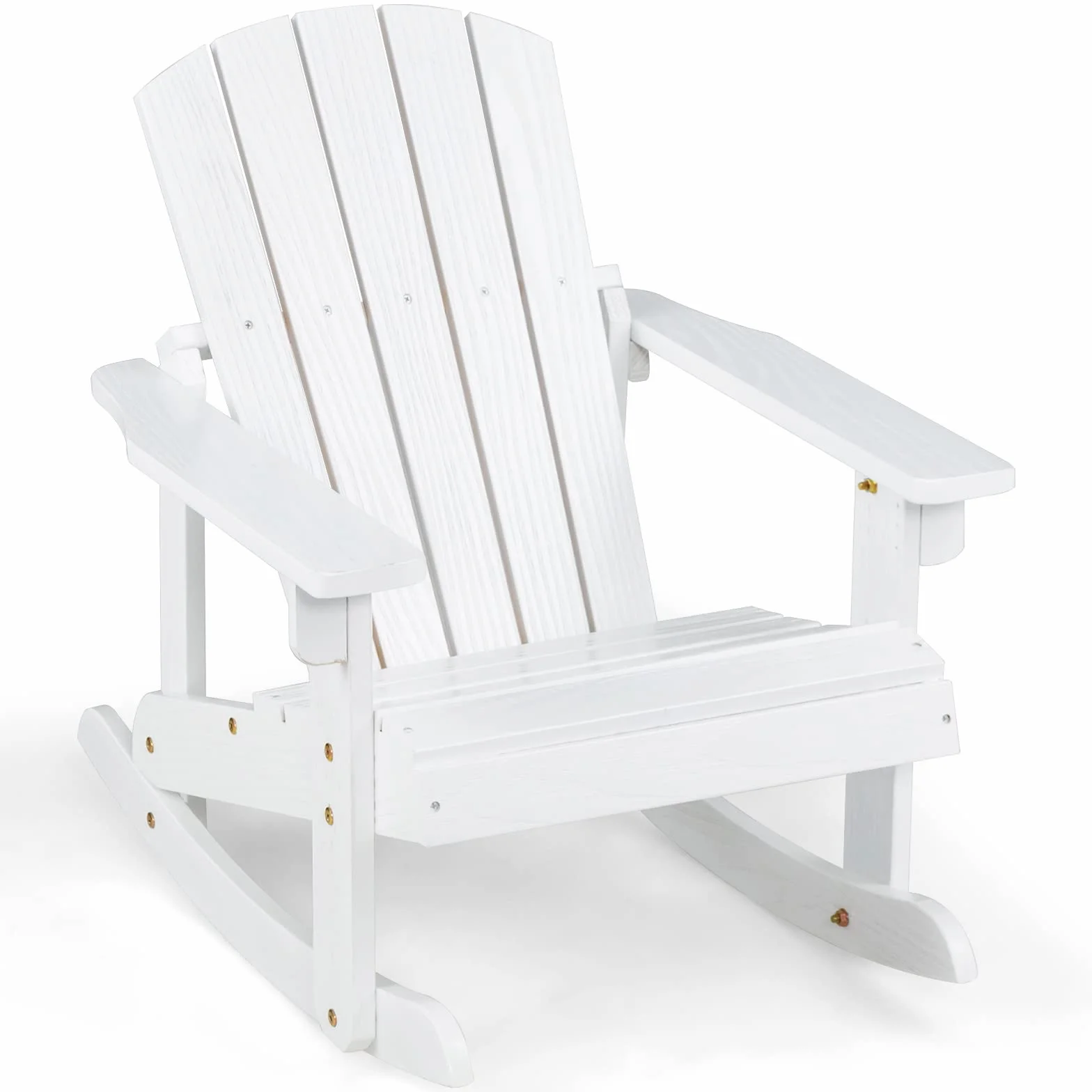 COSTWAY Adirondack krzesło bujane dla dzieci, fotel ogrodowy z drewna, fotel bujany, meble dziecięce na balkon, do ogrodu, na podwórko (kolor biały)