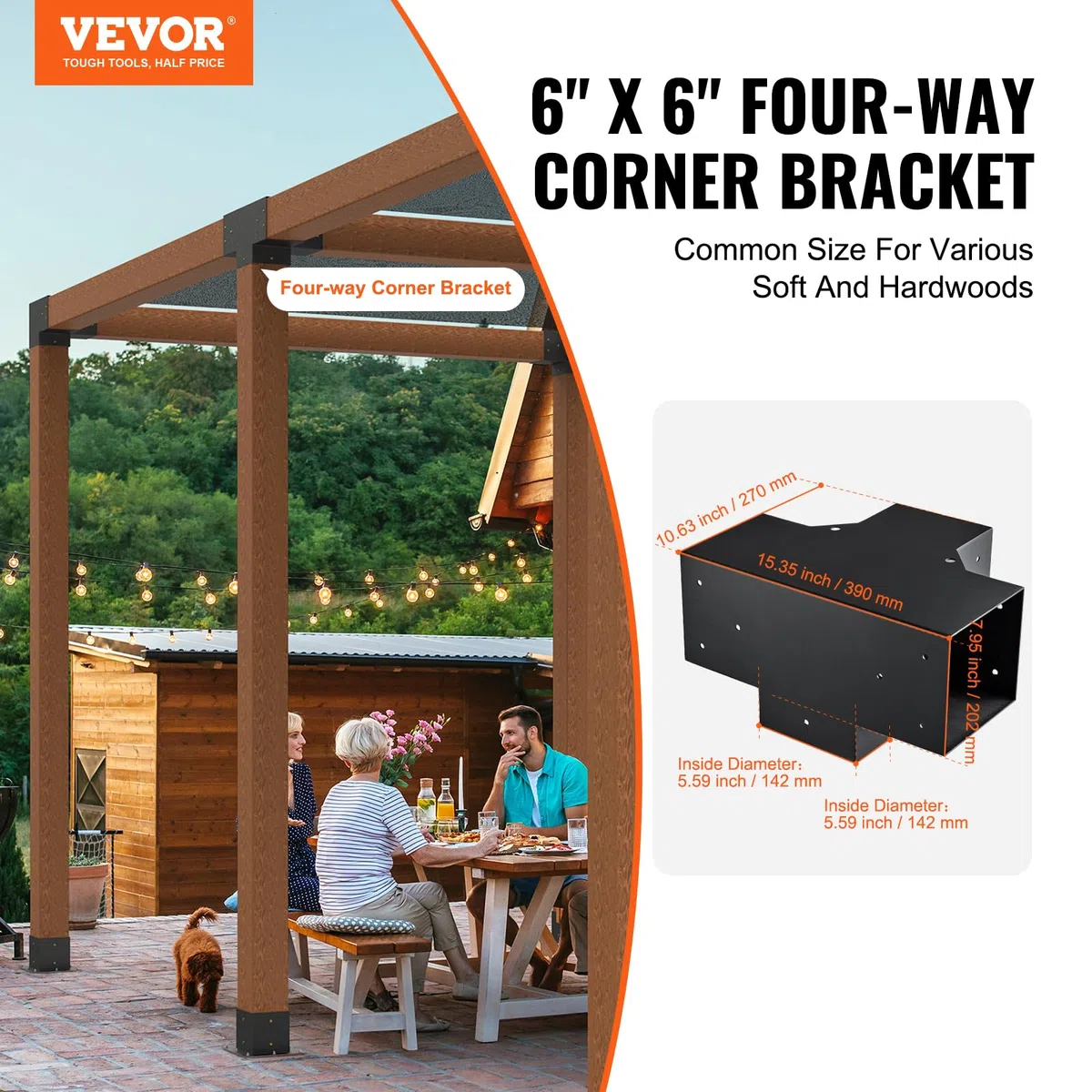 VEVOR Zestaw uchwytów na pergolę 6 x 6 cali 15 x 15 cm drewniany stojak na słupki stolarskie 2 4-drożne wsporniki kątowe podstawa belki sprzętowej DIY do altan, pergoli tarasowych, domków