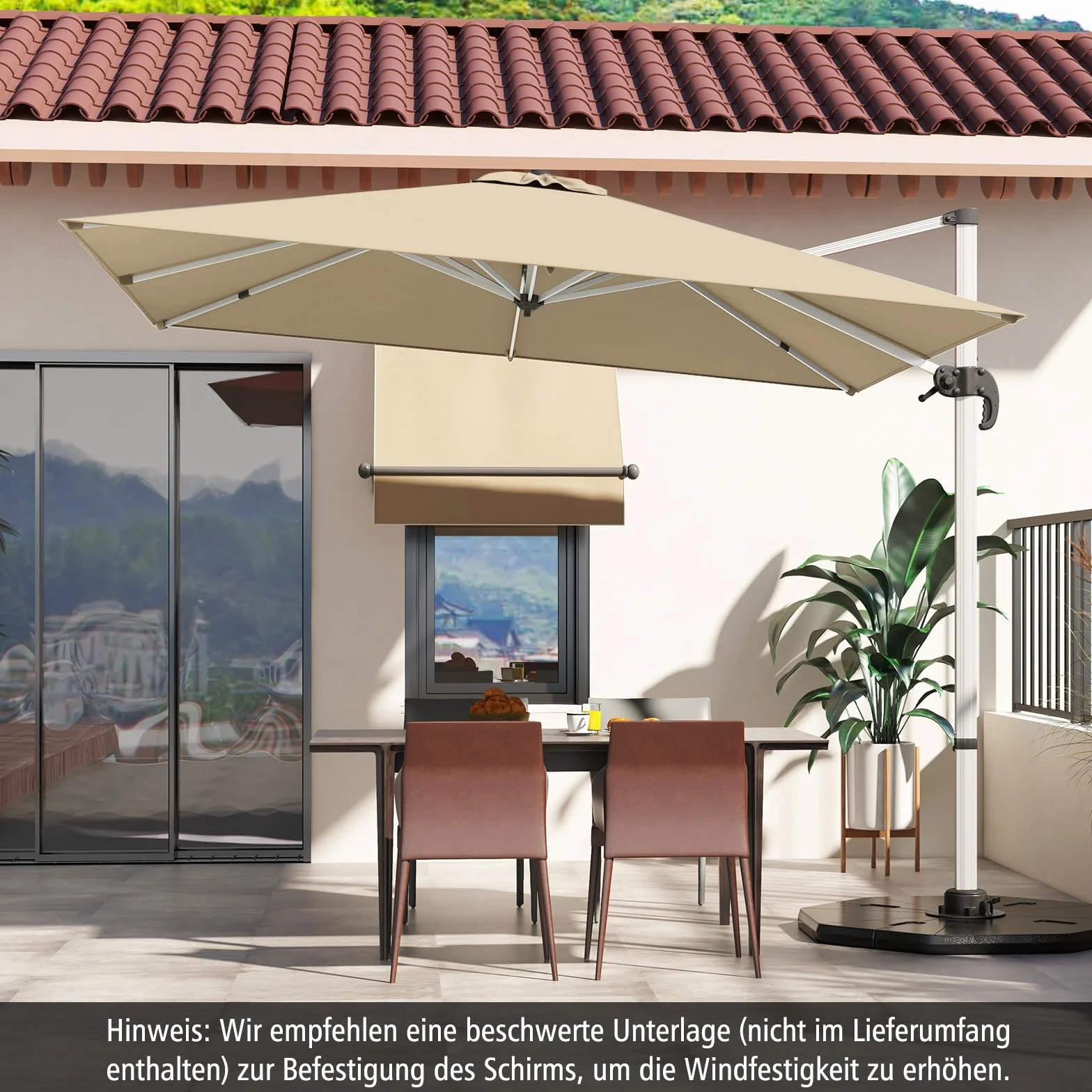 COSTWAY Parasol przeciwsłoneczny prostokątny 300 x 300 cm z korbą odchylany 360° beżowy