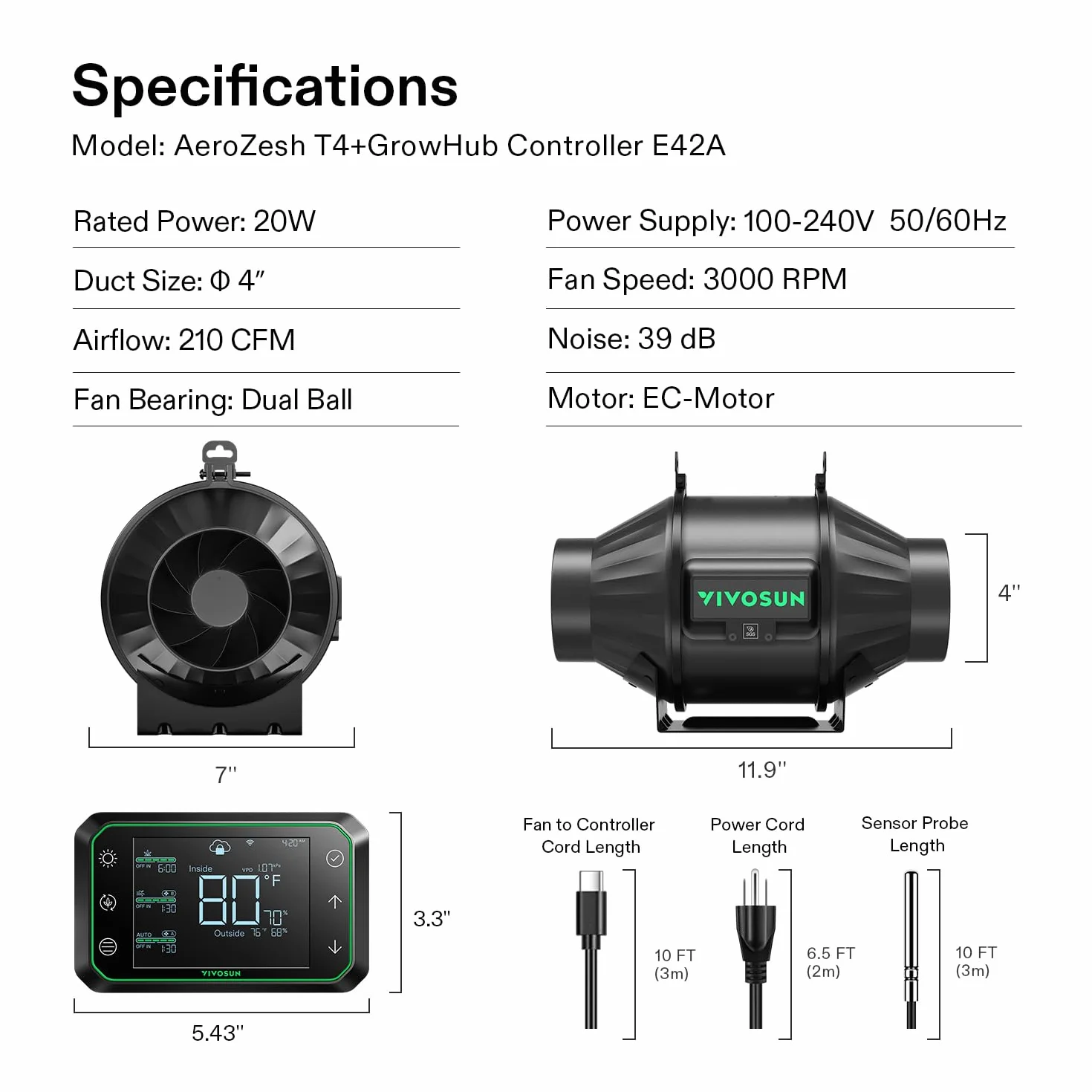 VIVOSUN Smart Grow System, czarno-biały, T4 w/100W AeroLight SE