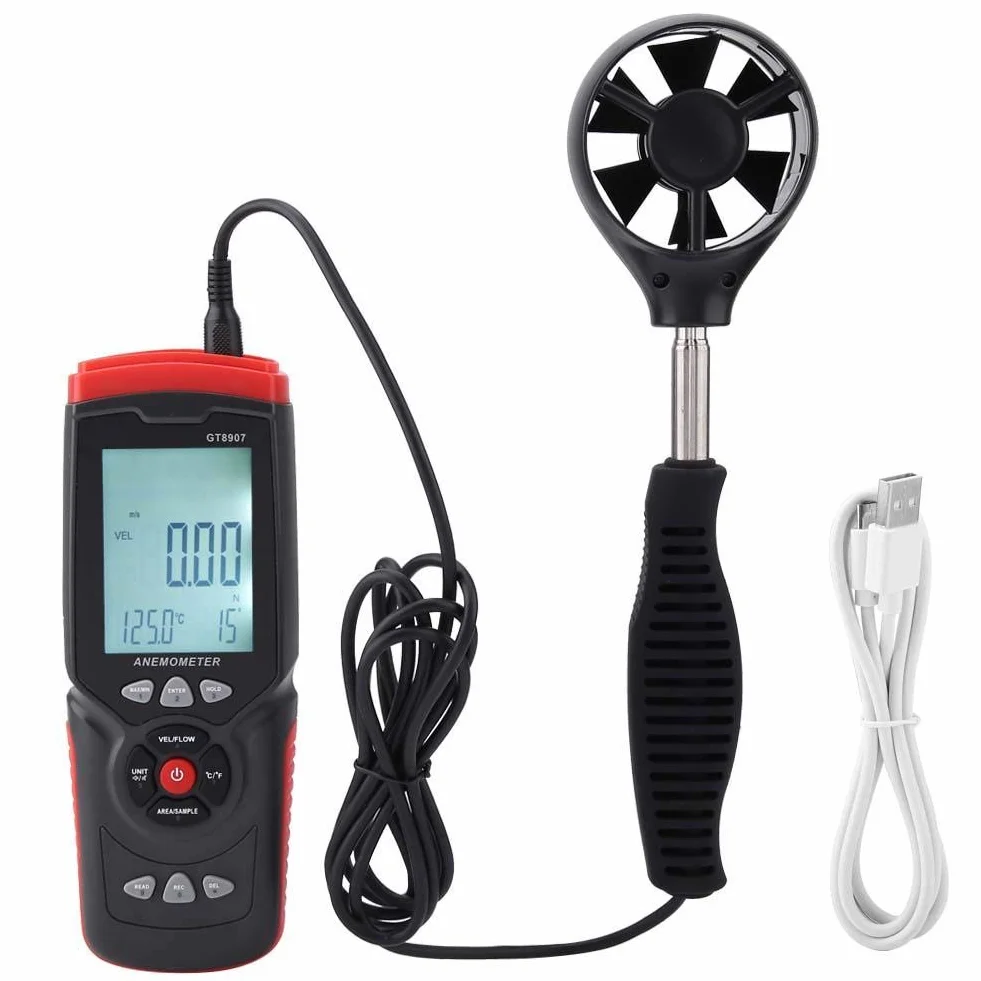 GT8907 Wysoko precyzyjny USB Anemometr Prędkość wiatru / Temperatura/wilgotnościomierz cyfrowy termometr wiatrowy