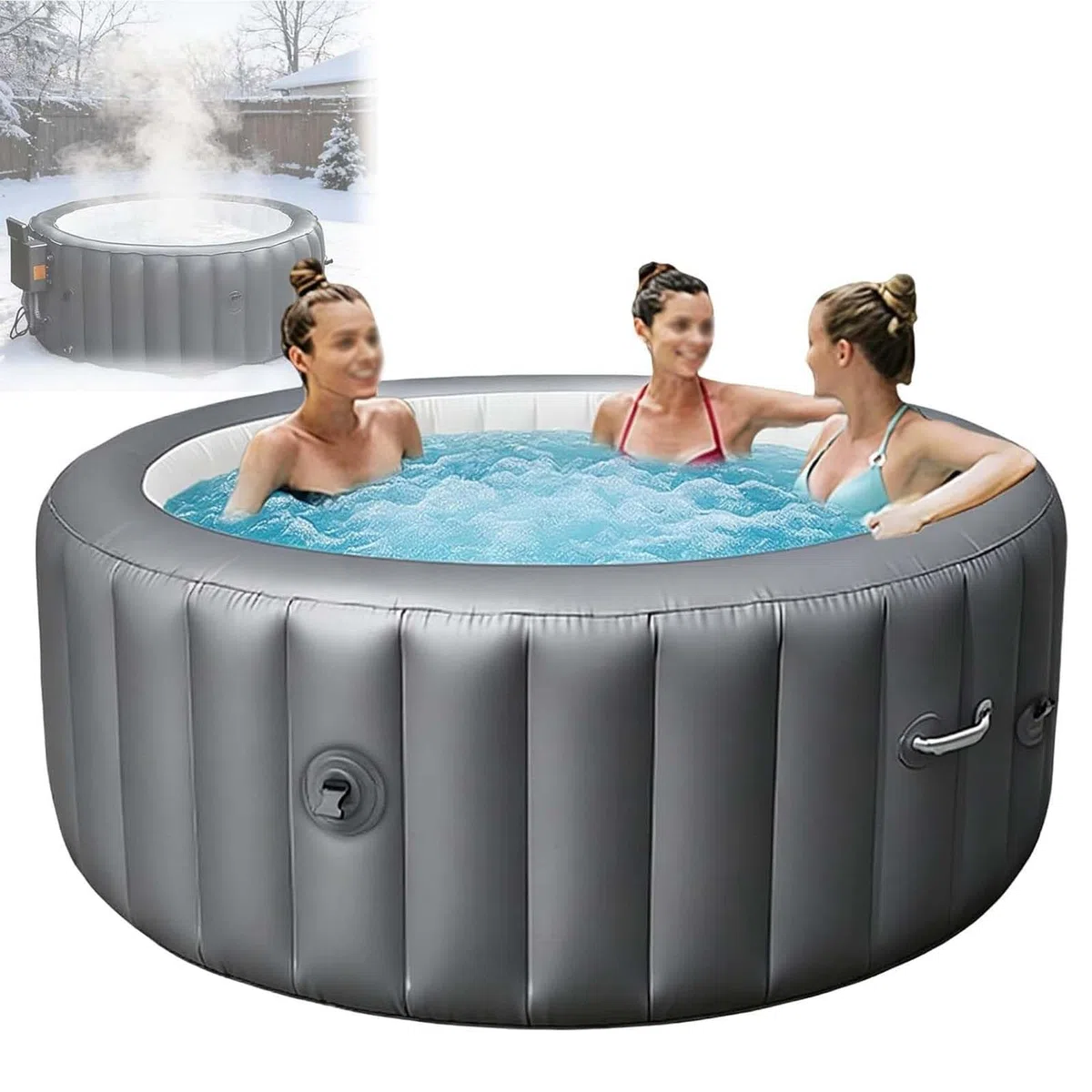 Przenośna wanna spa hydromasażem trwała nadmuchiwana wanna masażem Grey | Wanny z hydromasażem na zewnątrz leniwe przenośne nadmuchiwane okrągłe jacuzzi użytku wewnątrz i na zewnątrz