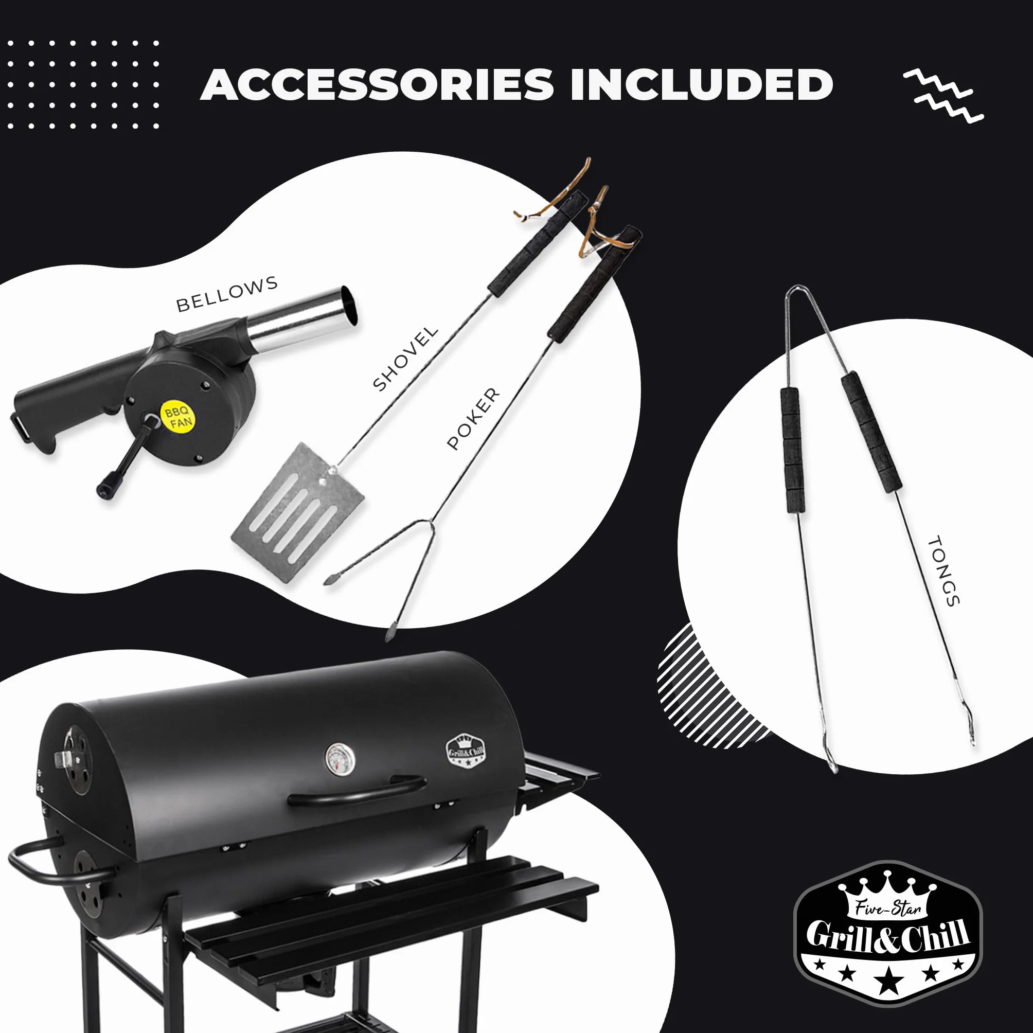 Grill Węglowy Ogrodowy z Pokrywą Przenośny 71x35 cm Five-Star GC0002