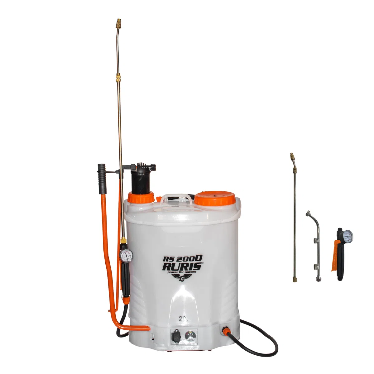 RURIS POWER FOR NATURE RS 2000 opryskiwacz elektryczny i ręczny, zbiornik 20 l, akumulator 12 V 8 Ah, ciśnienie silnika 5,5 bara, ładowarka w zestawie, pomarańczowy