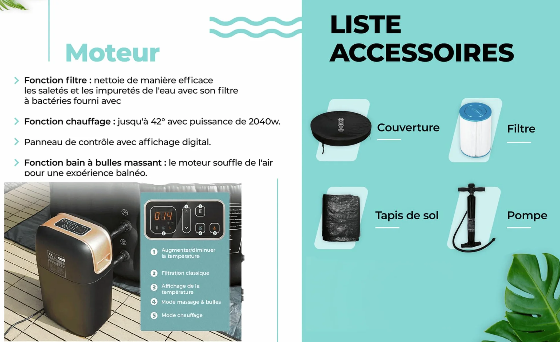 COCO SPA Exotik nadmuchiwana średnica 150 cm 800 l silnik 2240 W 140 dysz masażu