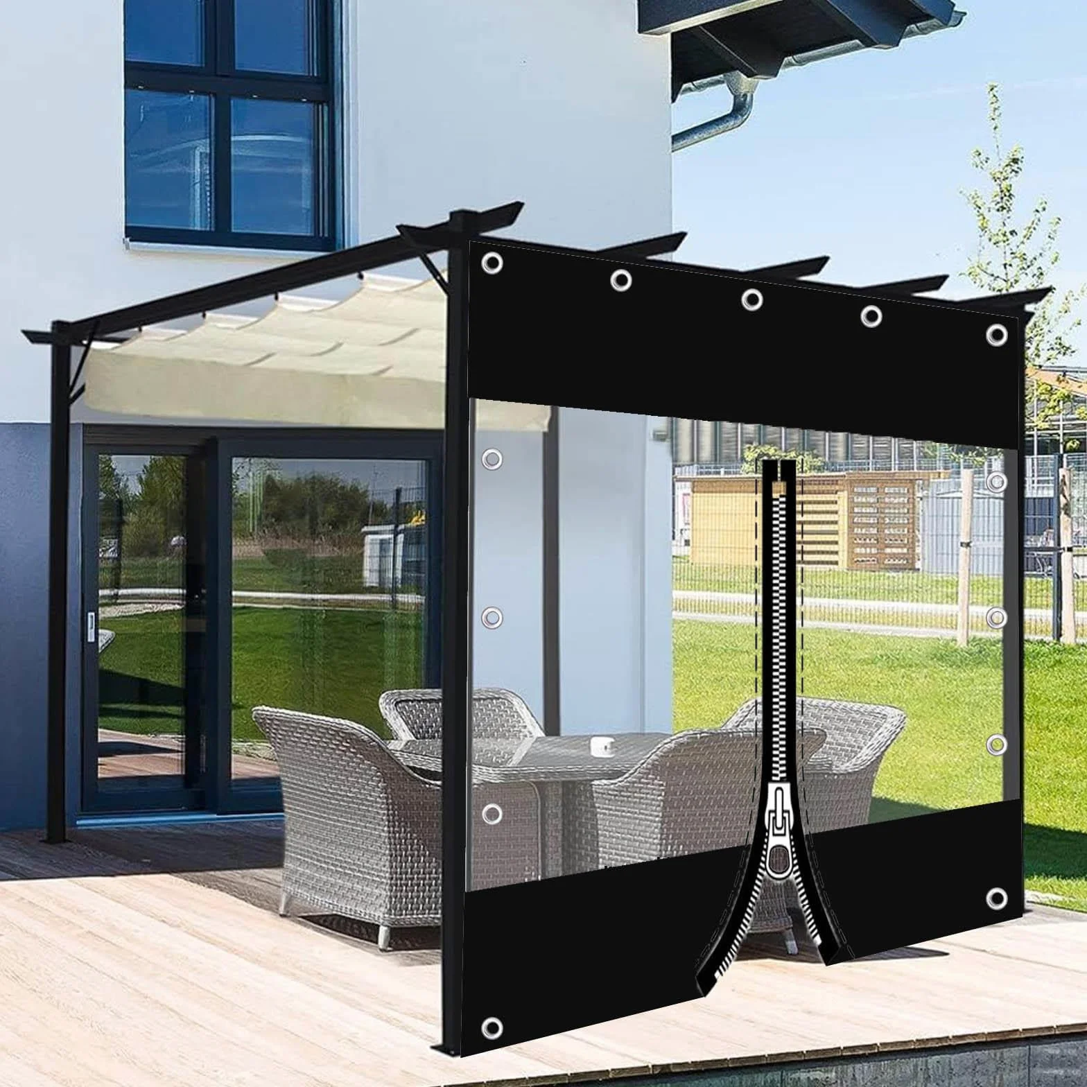 Pergola Przezroczysta Plandeka PCW Boczne Panele Zamek Błyskawiczny Wodoodporna