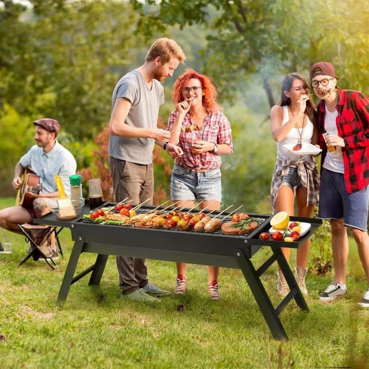 Przenośny grill na kemping, wędrówki i grilla na świeżym powietrzu – kompaktowa konfiguracja gotowania przy ognisku z akcesoriami do zabawy w ogrodzie i przygodach