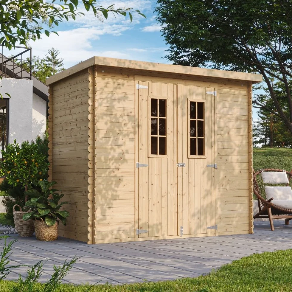 TIMBELA M310C Drewniany domek ogrodowy – szopa ogrodowa z drewna, szer. 239 x dł. 142 x wys. 200 cm / 2,63 m², szopa na rower, wodoodporny dach