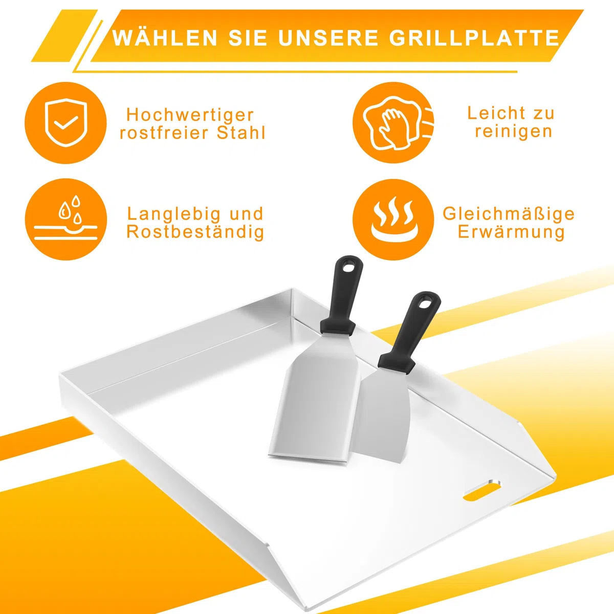 YRHome Plancha Płyta grillowa 30 x 45 x 4 cm – 2 mm, blacha do grillowania na gaz i węgiel drzewny, ze szpachelką do grilla i skrobakiem – odporna na wysokie temperatury – uniwersalna do BBQ, steków