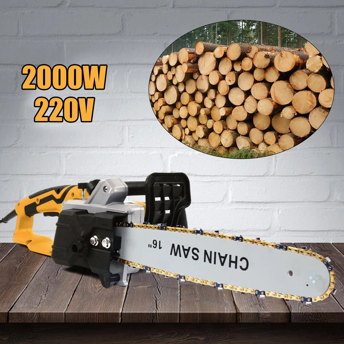Elektryczna piła łańcuchowa, 16 cali 2000 W, piła łańcuchowa 35 cm, do cięcia drewna, gałęzi drzew, przycinania, podwórka, ogrodu (żółty)