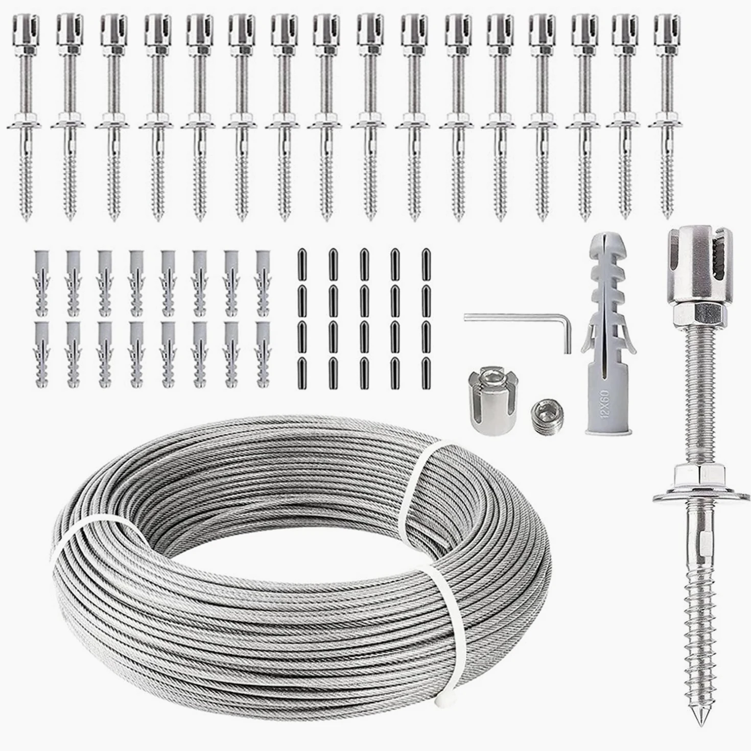 Stojak na rośliny pnące ze stali nierdzewnej, profesjonalny kompletny system, zawiera wsporniki ścienne i kabel ze stali nierdzewnej 3 mm (20 wsporników, 30 metrów kabla) stojaki ze stali nierdzewnej