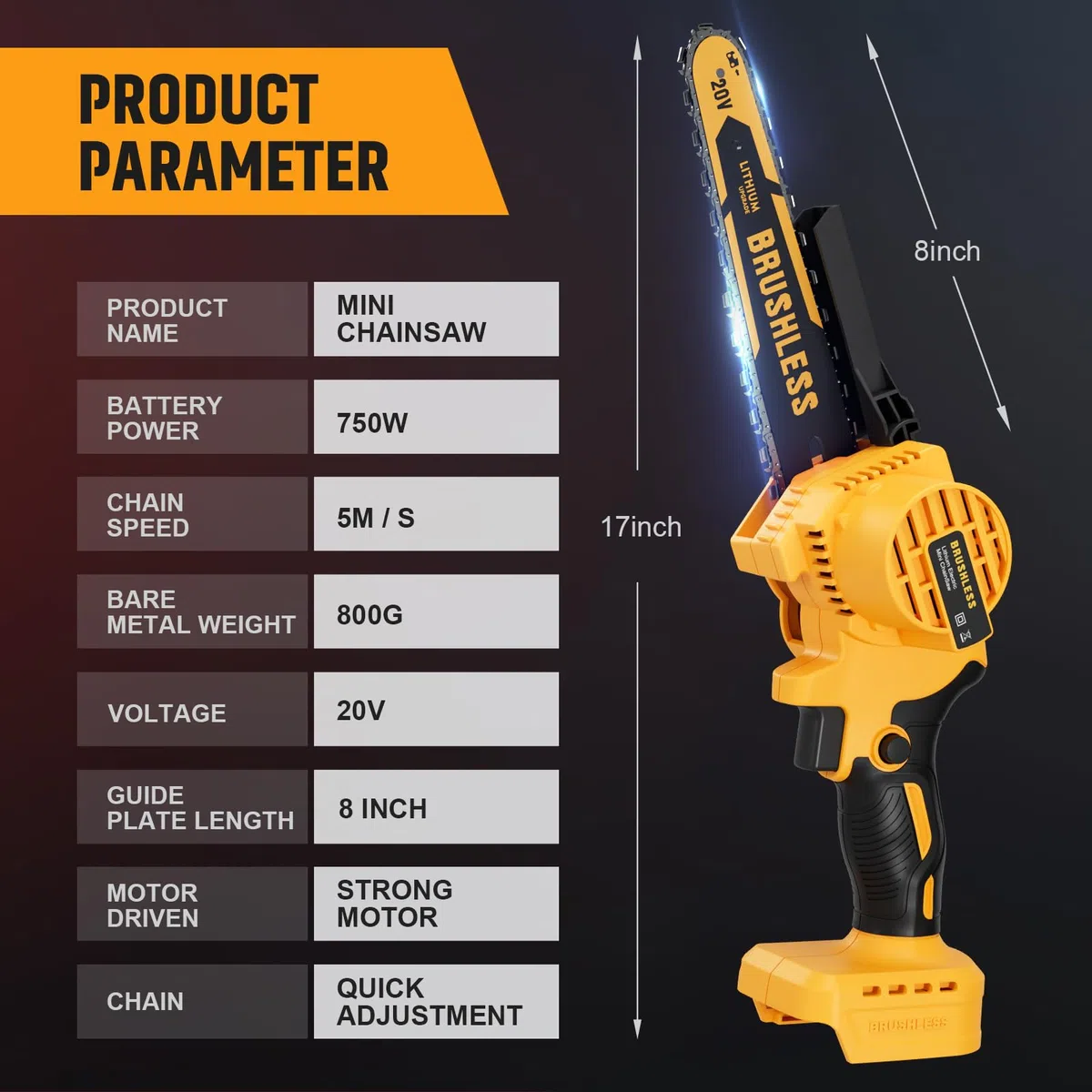 Bezprzewodowa mini piła łańcuchowa 20 cm do Dewalt 20 V MAX zasilana bateriami (bez baterii), elektryczna piła łańcuchowa, bezprzewodowa, przenośna, mała, ładowalna piła łańcuchowa do przycinania