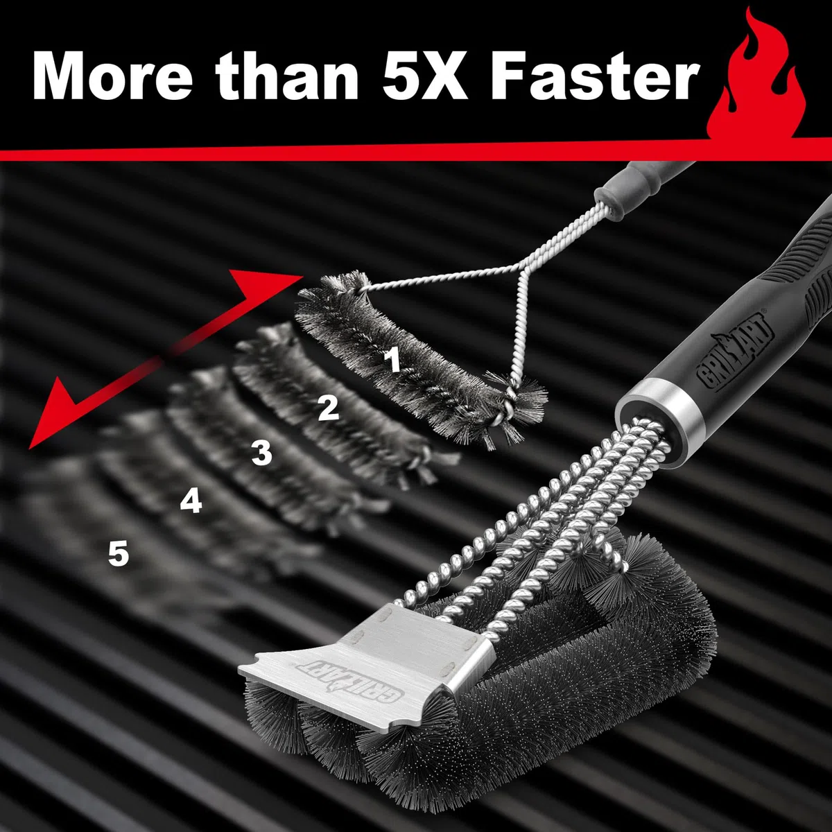 Szczotka do grilla i skrobak – bardzo mocne akcesoria do czyszczenia grilla – bezpieczne kostki druciane 18" ze stali nierdzewnej Triple Scrubber Cleaning Brush for Gas/Charcoal Grilling Grates, Wizard Tool