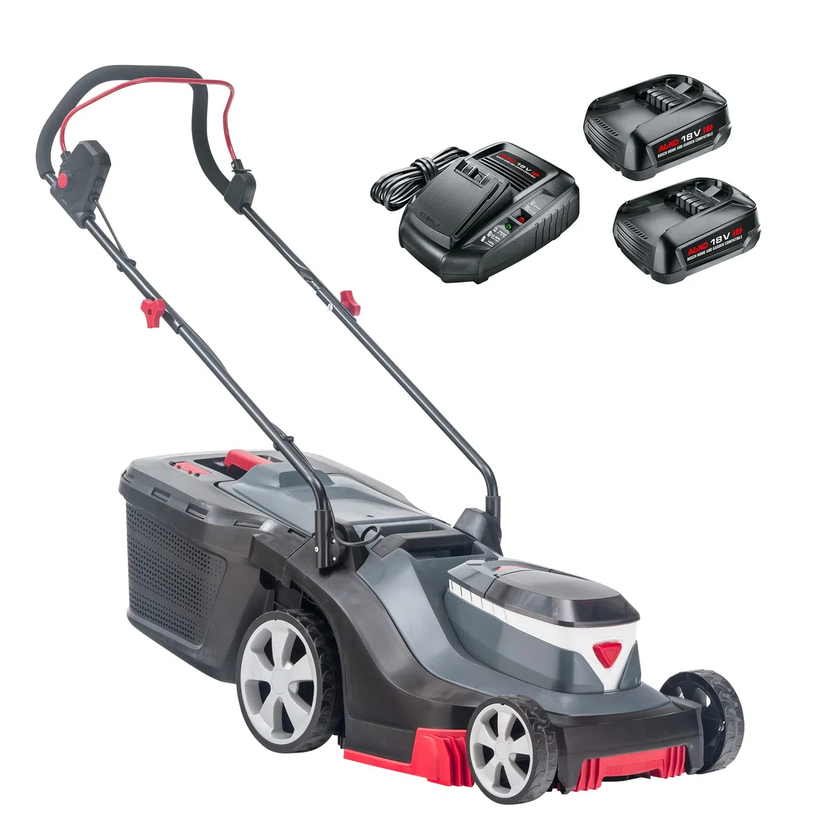 AL-KO Kosiarka akumulatorowa 3.22 Li Easy, szerokość cięcia 32 cm, komora na maks. 2 akumulatory litowo-jonowe 18 V (2 x akumulator i ładowarka w zestawie), do powierzchni do 200 m², centralna
