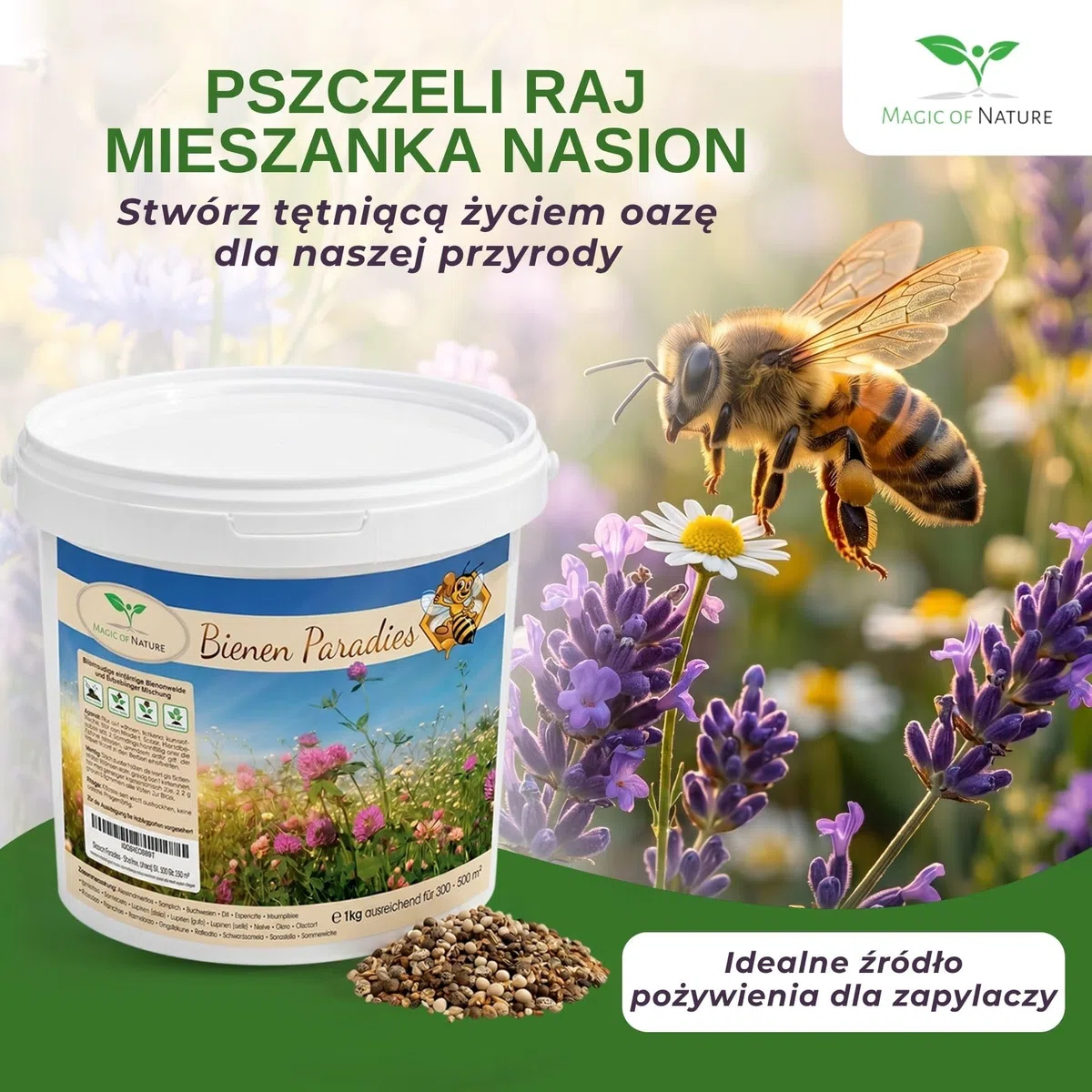 Magic of Nature 2,5kg Mieszanka Nasion Kwiatów - Raj dla Pszczół - Łąka Kwietna Miododajna - Ponad 20 Odmian na Powierzchnię 750-1250 m²