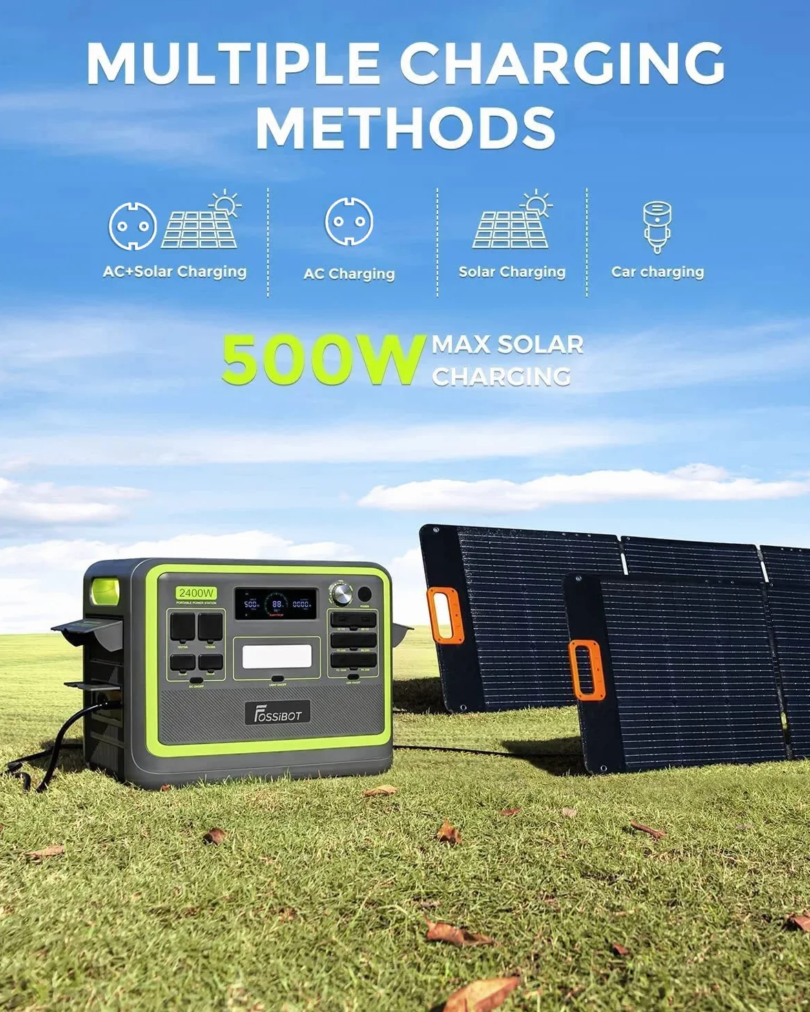 FOSSIBOT-Polska F2400 przenośna stacja zasilająca 2048Wh 2400W 200W panel słoneczny