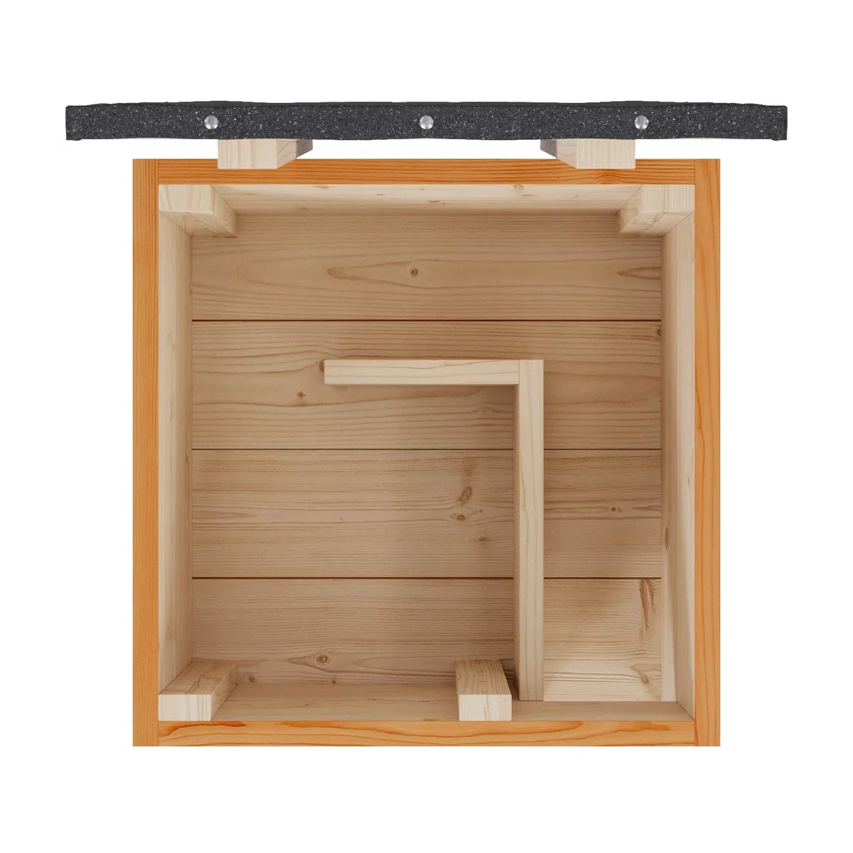 QLS Drewniany domek dla jeża 45 x 45 cm z dachem naturalny | Impregnowana konstrukcja z desek 2 cm, wysokość 27 cm, wejście 11 x 11 cm. Bezpieczne schronienie