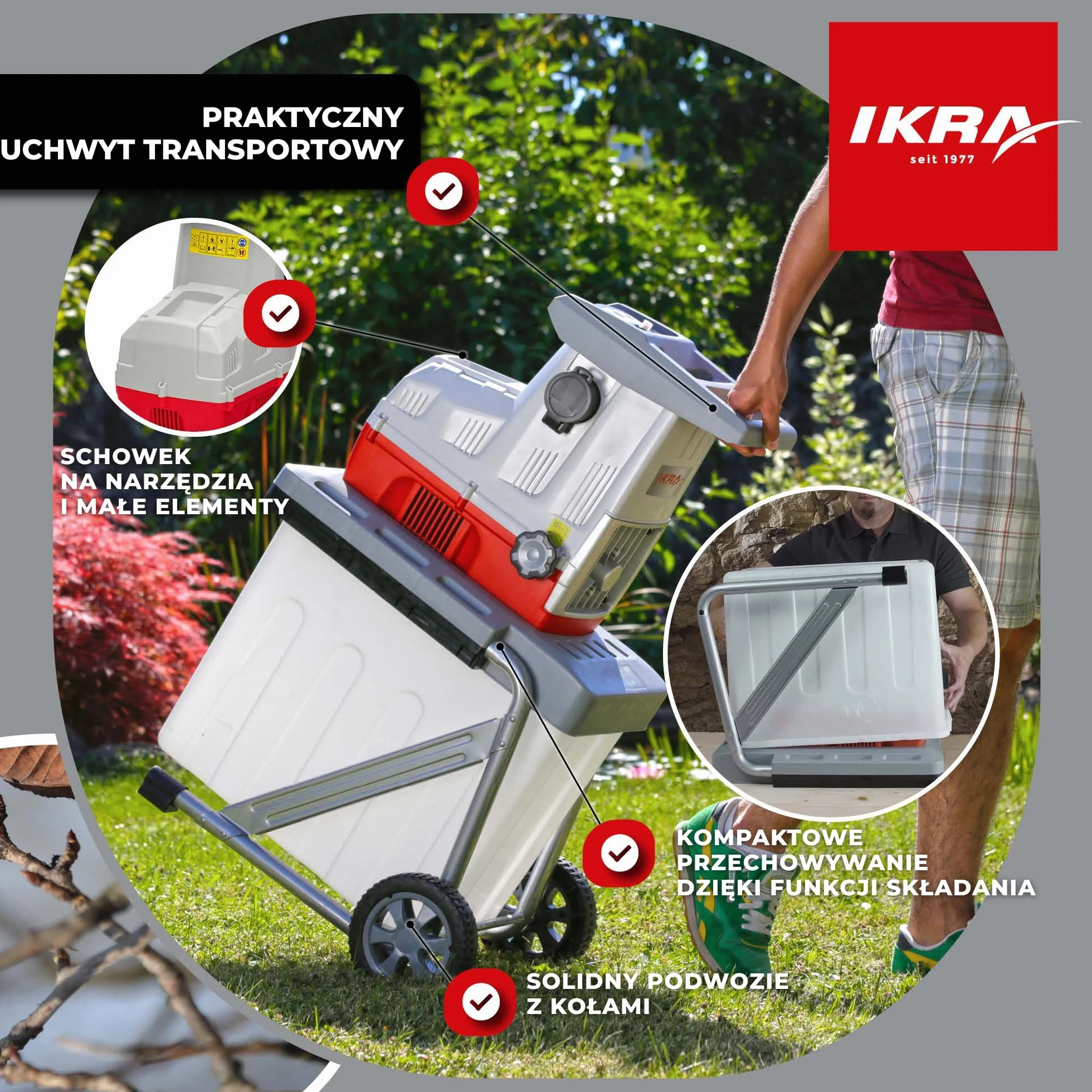 IKRA rozdrabniarka elektryczna ILH 3200 A – cicha, wytrzymała, niewymagająca konserwacji, moc 3200 W, grubość gałęzi do 44 mm