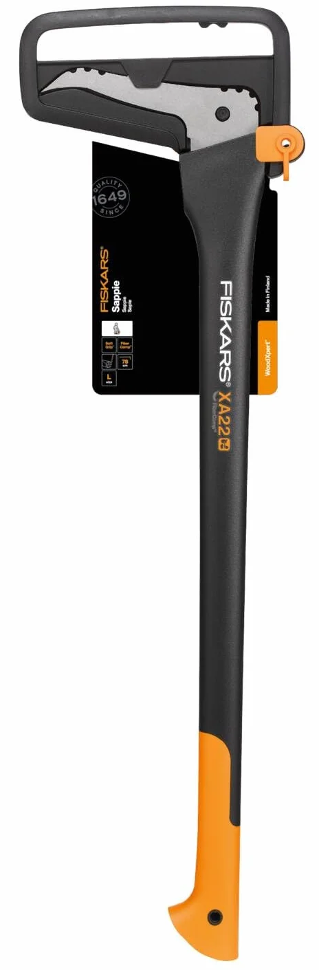 Fiskars Saper ręczny do obróbki drewna, długość: 78,5 cm, ostrze z hartowanej stali/rękojeść z tworzywa sztucznego wzmocnionego włóknem szklanym, osłona ochronna w zestawie, czarny/pomarańczowy, Wood