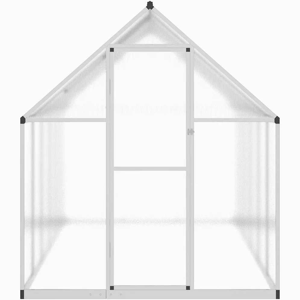 Aluminiowa szklarnia 334x169x195 cm srebrna | Odporna na warunki atmosferyczne rama, płyta poliwęglanowa, 5-kątne okno wentylacyjne, drzwi skrzydłowe