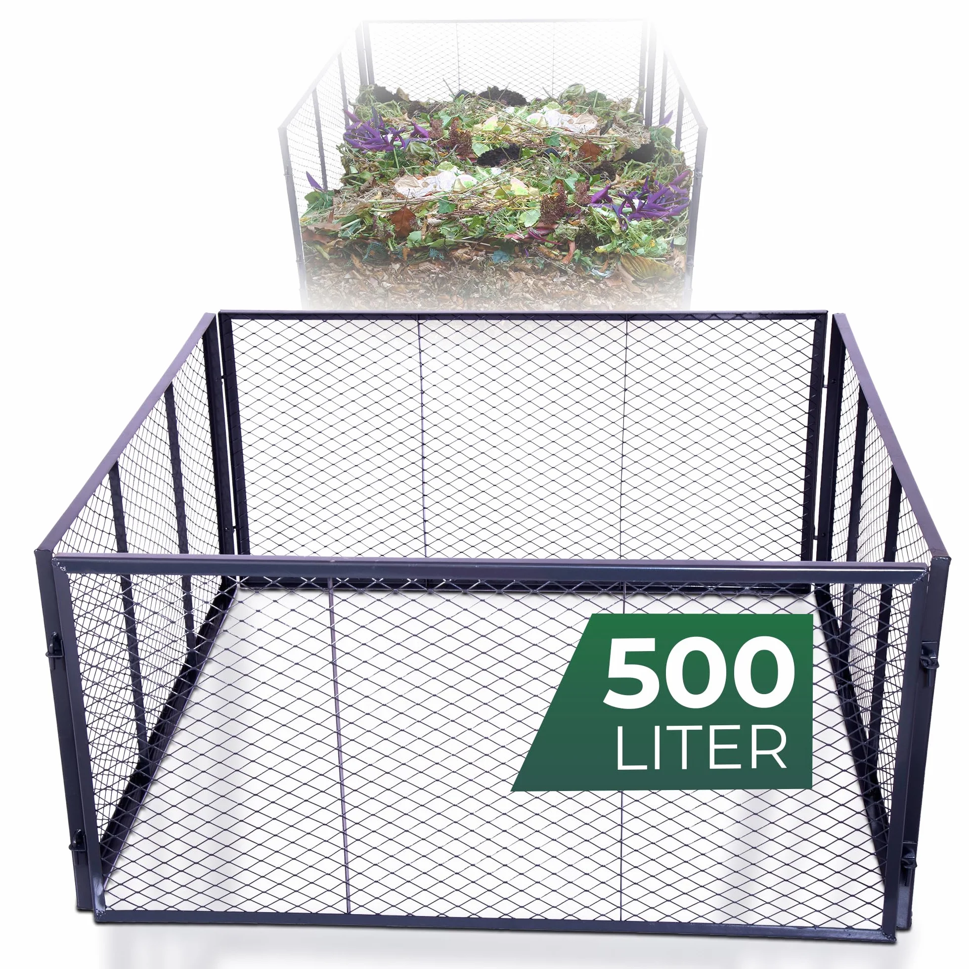 Novatool Kompostownik ogrodowy, metalowy, 100 x 100 x 50 cm, z rozszerzalnym systemem wtykowym, malowany proszkowo metalowy kompostownik o pojemności 500 litrów, druciany, kompostownik
