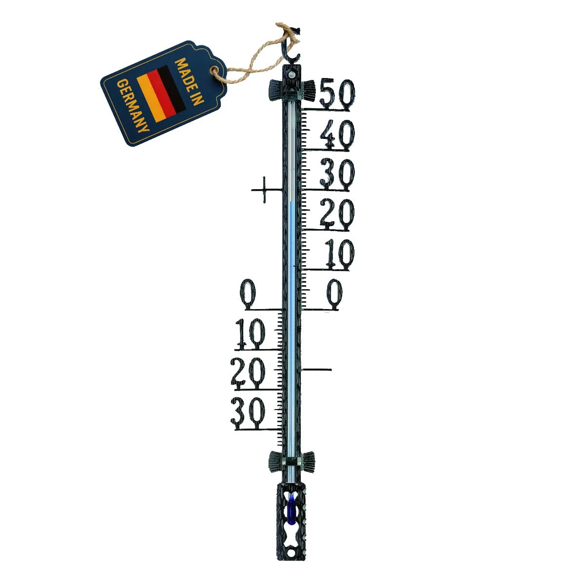 TFA Dostmann 12.5001.01 termometr analogowy z metalu z niezależnymi numerami stopni, odporny na warunki atmosferyczne, czarny, 99 x szer. 28 x wys. 417 mm