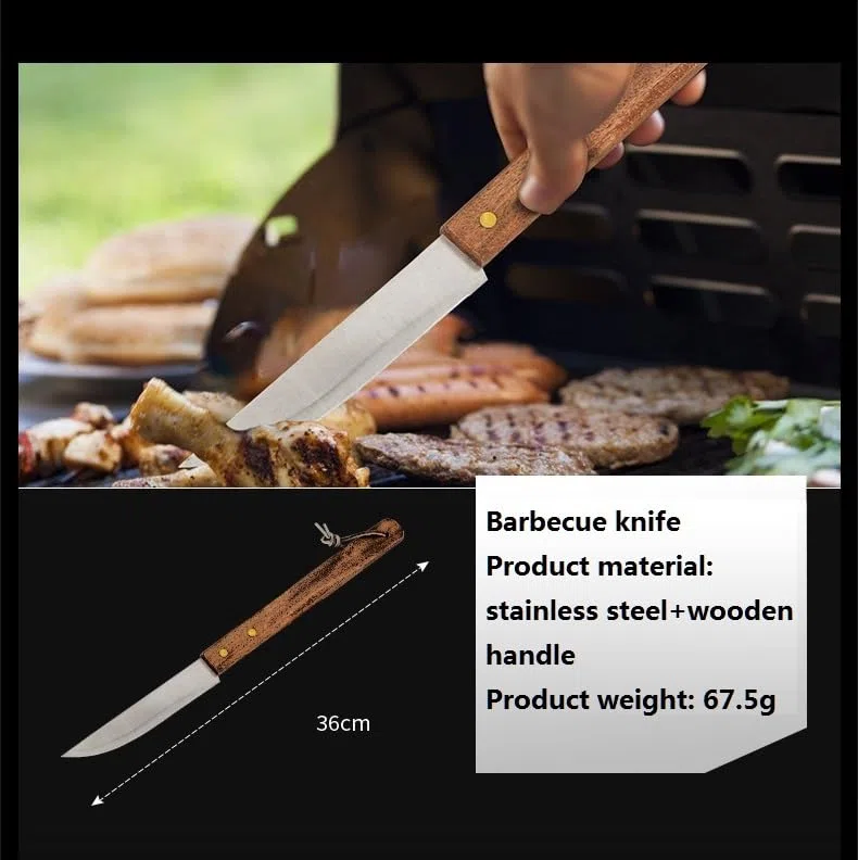 19-częściowy zestaw narzędzi do grillowania, zestaw narzędzi do grillowania z drewnianym uchwytem, przenośny zestaw do grillowania z tworzywa sztucznego 19 sztuk
