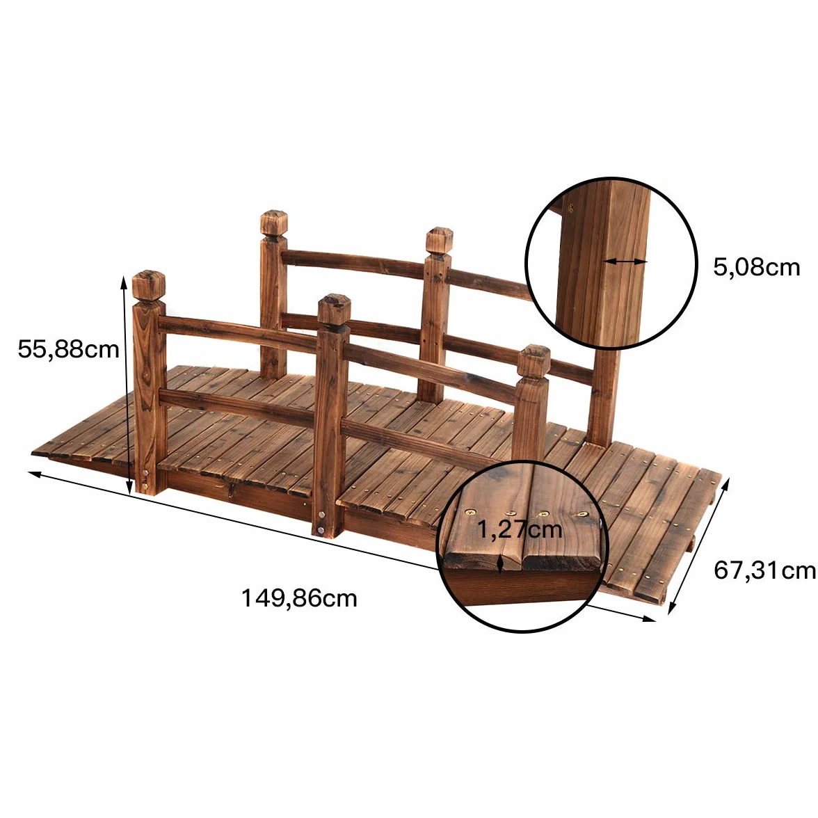 GOPLUS Drewniany most ogrodowy do 100 kg brązowy 150 x 67 x 55 cm