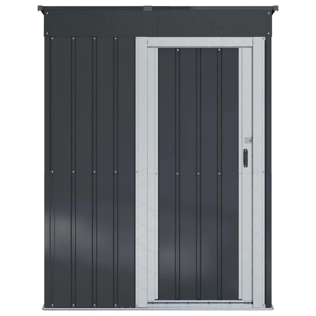 Antracyt metalowy domek ogrodowy 137x81x180 cm, nowoczesny prostokątny schowek na zewnątrz, trwały i odporny na warunki atmosferyczne, łatwy montaż narzędzi i garnków