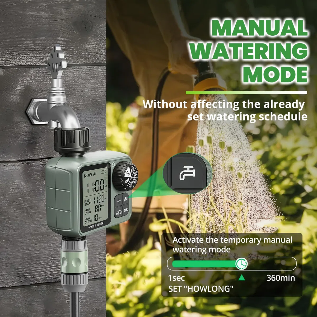 Timer wody do węża ogrodowego, zraszacz z opóźnieniem deszczu, tryb ręczny, automatyczny, czasomierze węża do nawadniania, system nawadniania kropelkowego, trawnika, ogrodu, codziennych i świątecznych