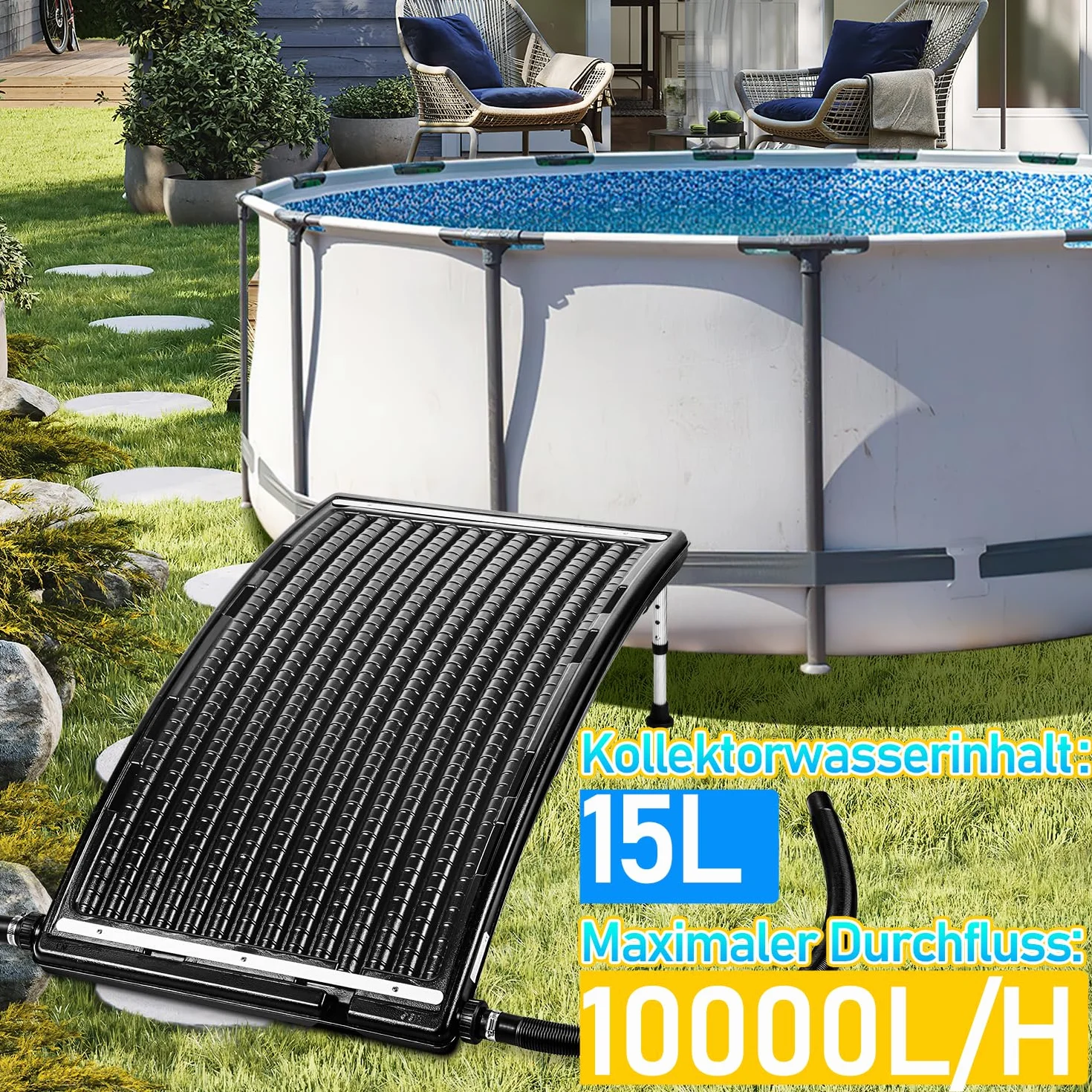 Jopassy Solarne ogrzewanie basenu, kolektor słoneczny, 110 x 65 x 15 cm, ogrzewanie solarne 10 000 l/h, przyłącze 38-40 mm, możliwość rozszerzenia, instalacja solarna do ciepłej wody, prysznic